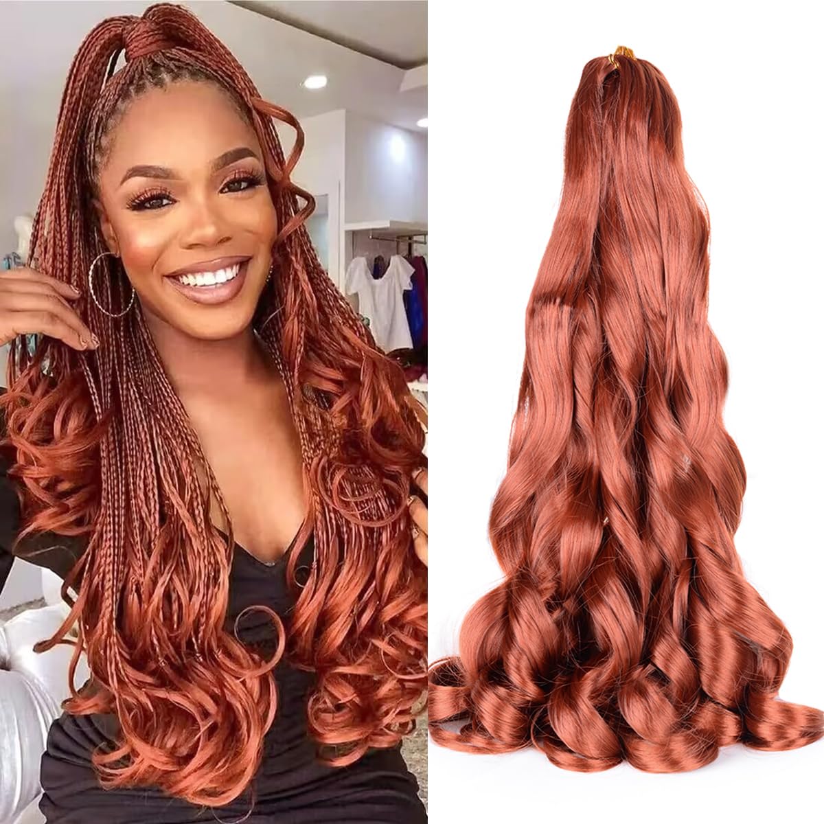 French Curl Braiding Hair,8Pack Loose Wavy Pre Stretched Synthetic 350# Spiral Curly Crochet Braiding Hair 16Inch 75g/pack Frenc