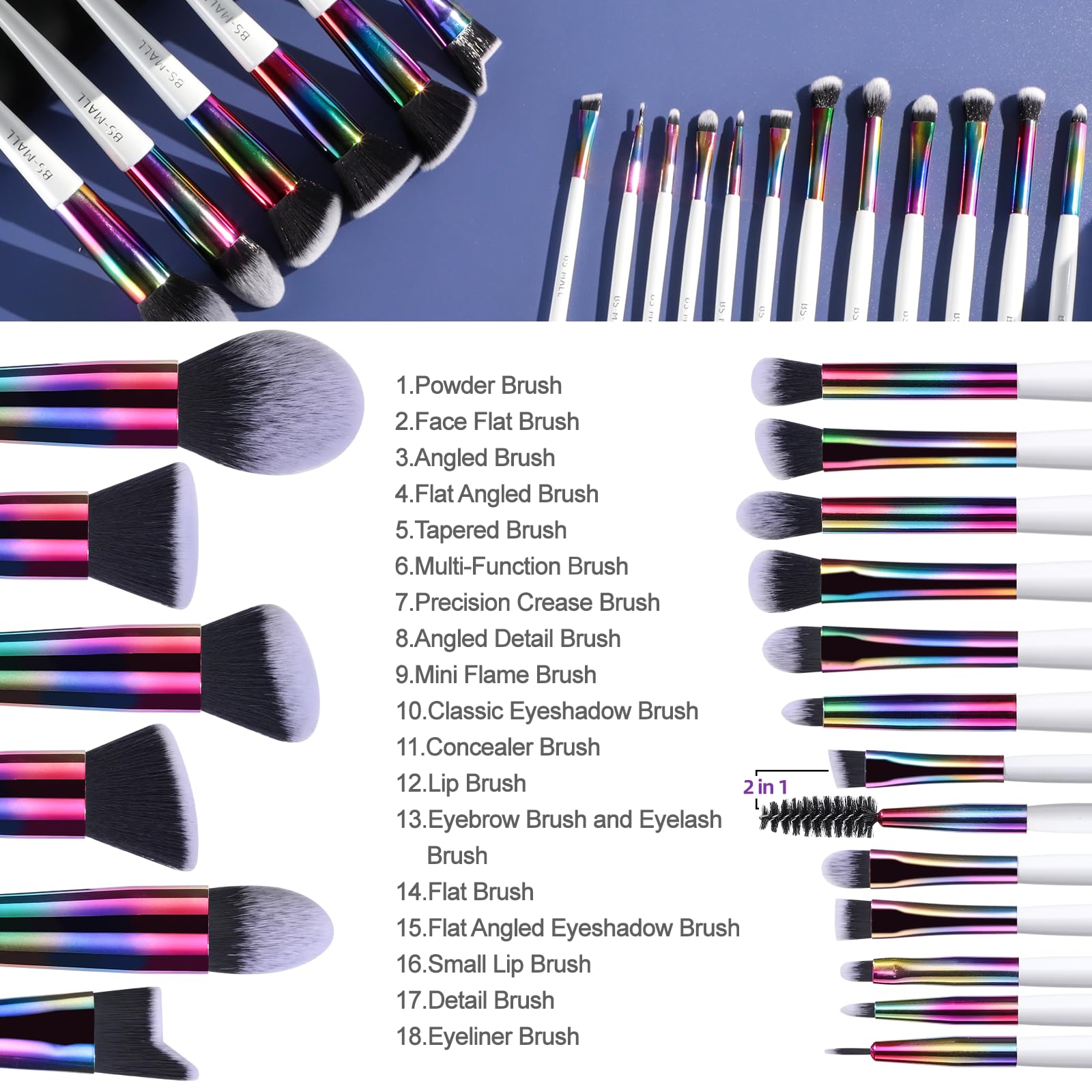 Bs-Mall Makeup Brushes Makeup Tools Kit Premium Synthetic Powder Foundation Contour Concealers Lip Brushes Set 18 Pcs