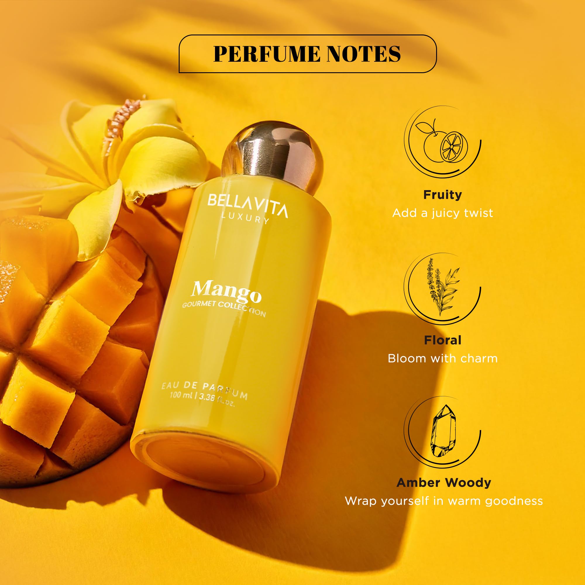 BELLAVITA Gourmet Collection Mango Edp Fruity, Floral, Woody Long Lasting Fragrance Perfume For Men And Women 100ml