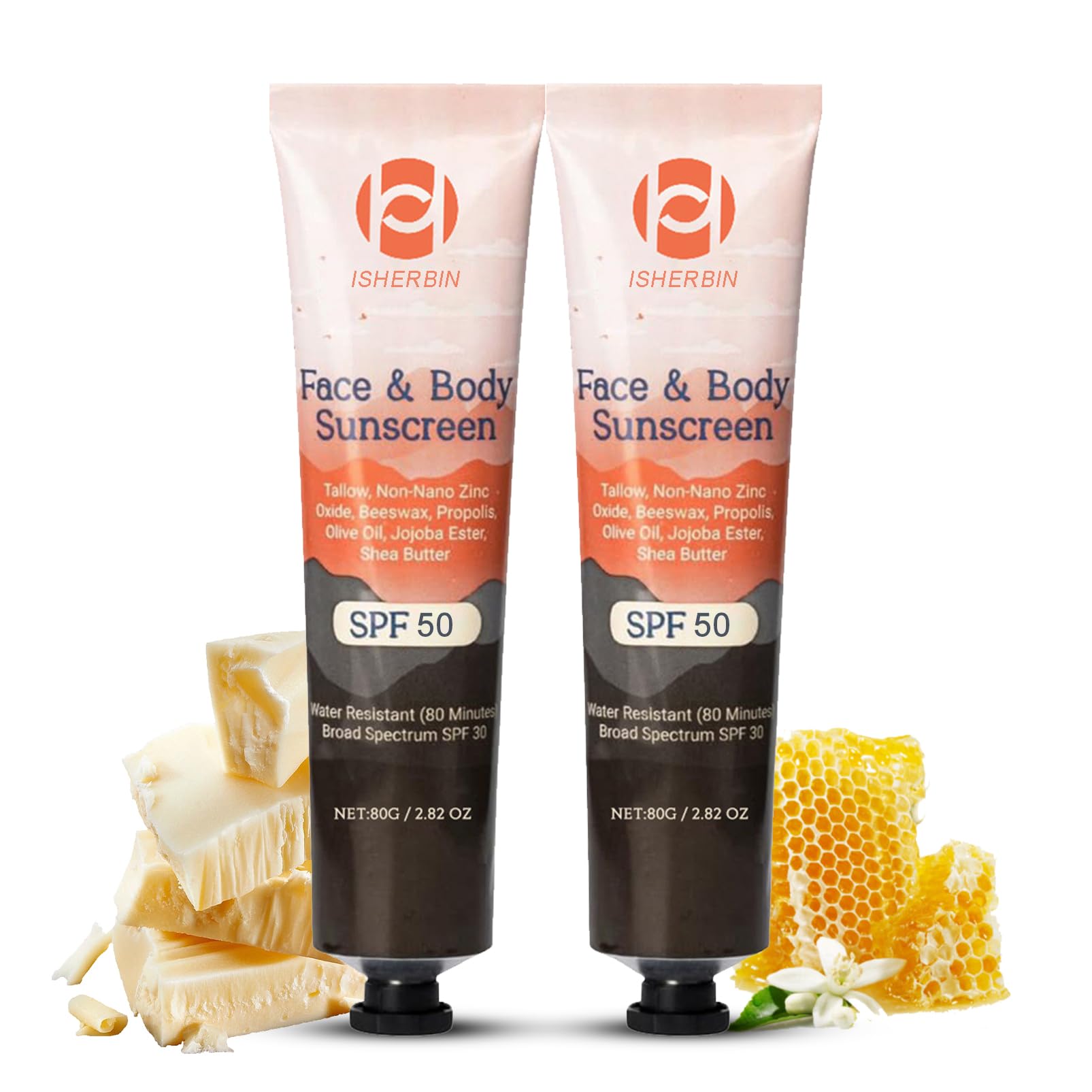 Natural Mineral Sunscreen SPF 50 - Natural Tallow & Zinc Oxide, Beef Tallow Sunscreen for Face & Body SPF 50, Moisturizing Hydra