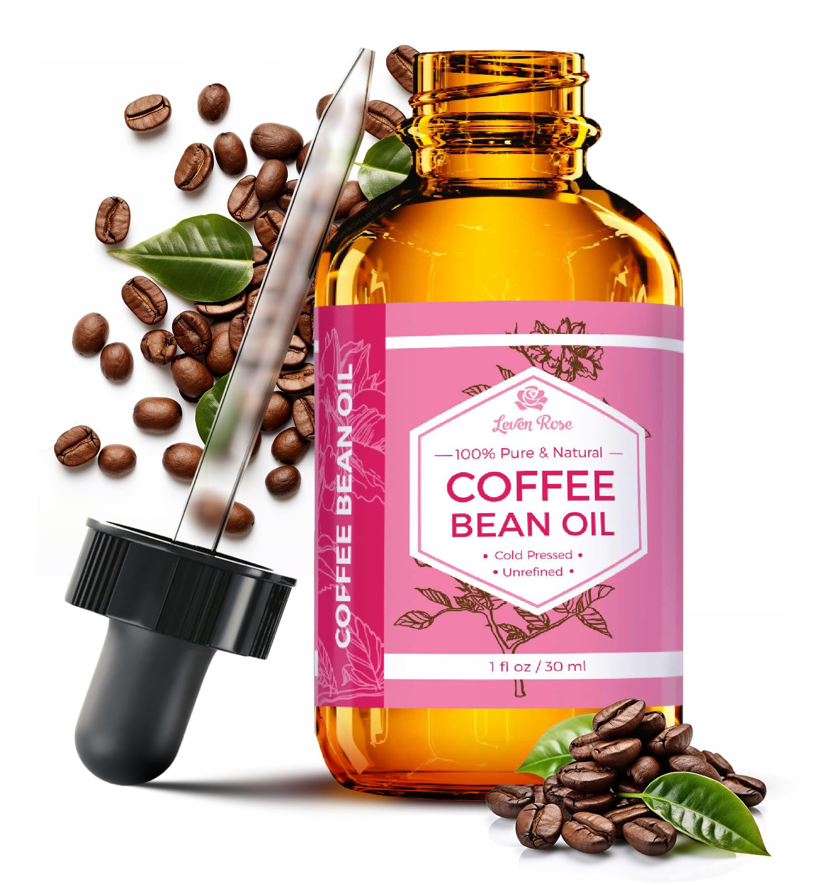 Leven Rose Coffee Bean Oil - 100% Natural Coffee Oil for Skin - Cold Pressed Coffee Oil for Hair Growth - Unrefined Coffee Arabi