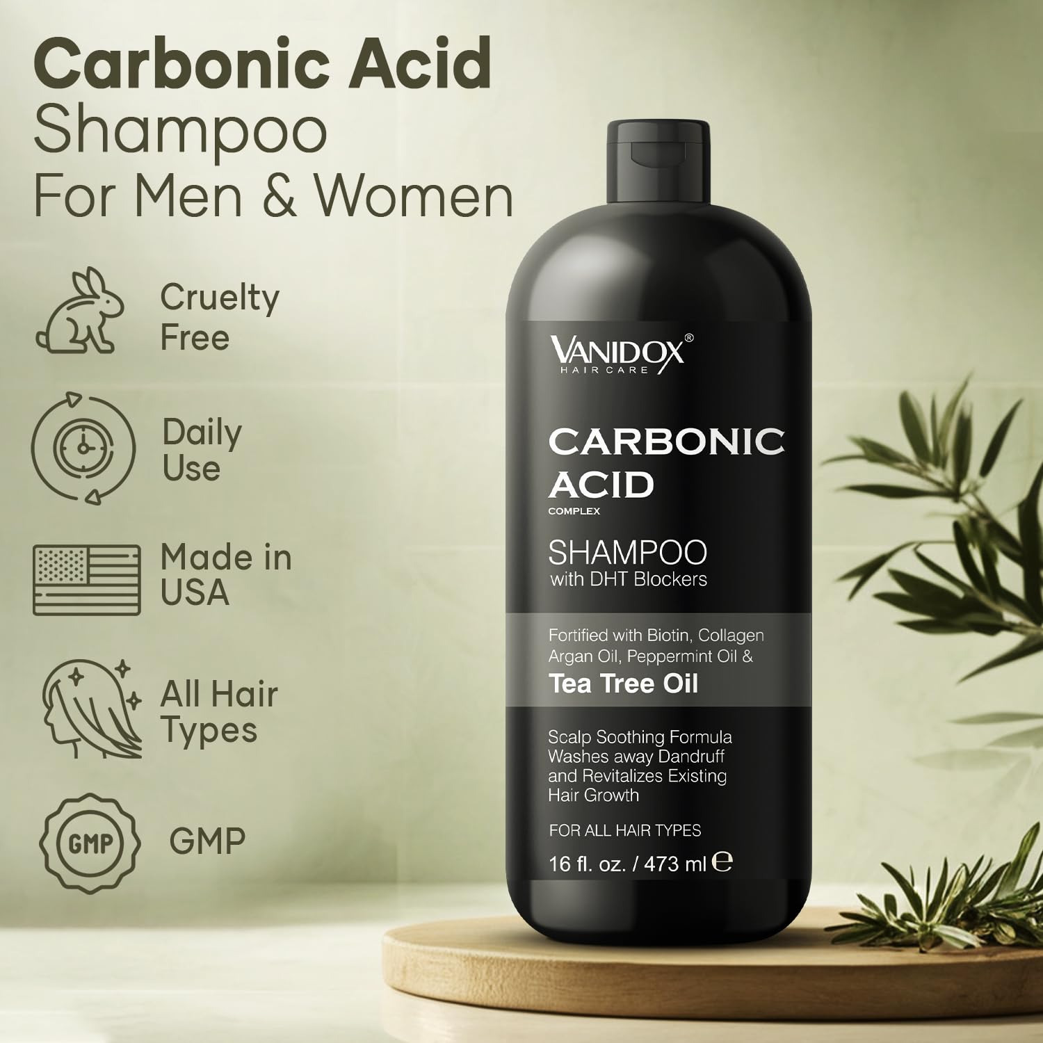 Vanidox Dht Blockers Carbonic Acid Shampoo For Men And Women - Made In Usa - Stimulates Hair Growth, Scalp Exfoliator, Sulfate F