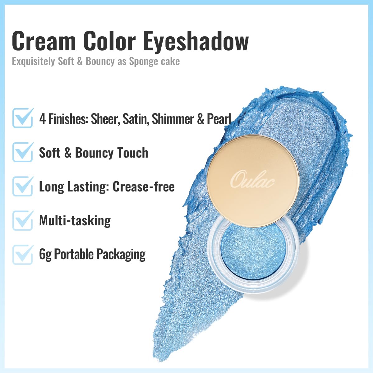 Oulac Blue Cream Eyeshadow Also For Highlighter Large Capacity Highly Pigmented Eye Shadow Waterproof &Long Lasting With Moistur