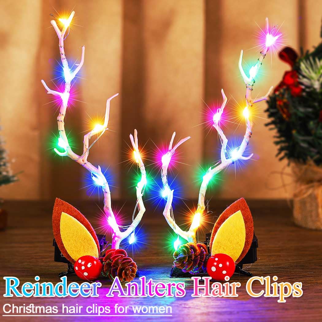 Bartosi Led Light Christmas Hair Clips Reindeer Antlers Xmas Hairpins