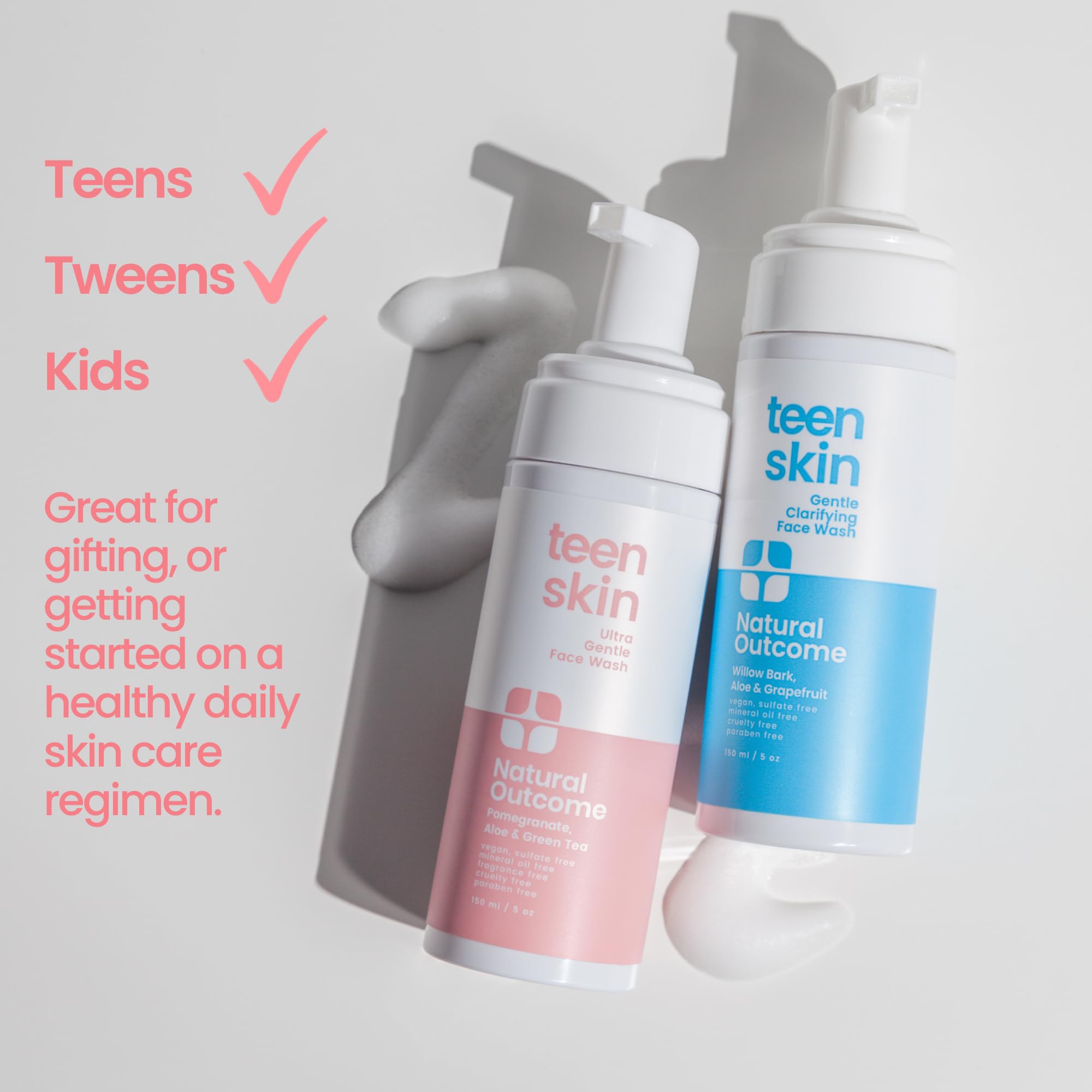 natural outcome Teen Skin Face Wash Duo | Gentle Foaming Daily Boys & Girls Kids Face Wash | Non-toxic Ingredients | Perfect for