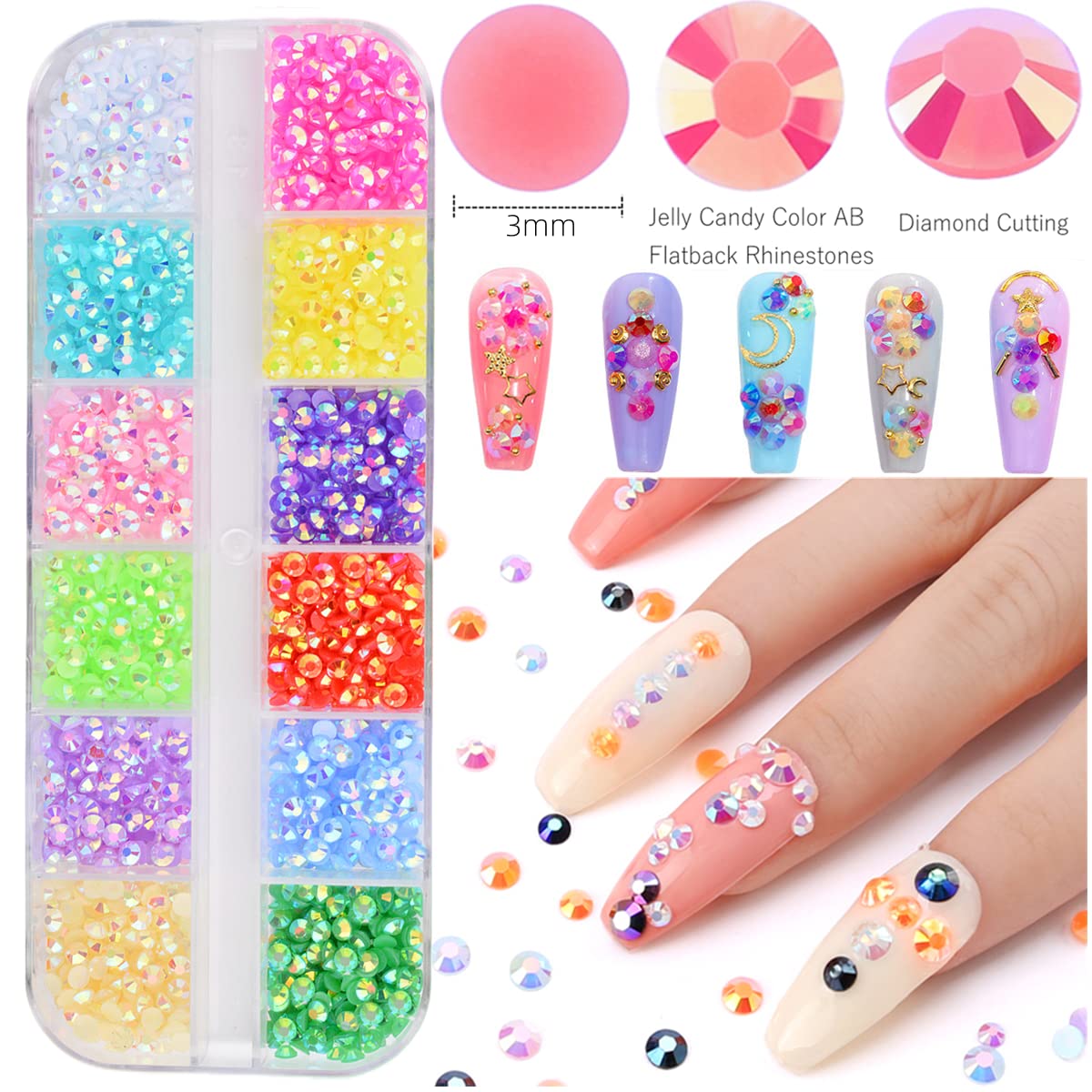 Edittime 5 Boxes Shiny Colorful Nail Art Rhinestones Kit Crystals Ab Flatback Jelly Mermaid Pearl Rhinestones Stones Gems With P