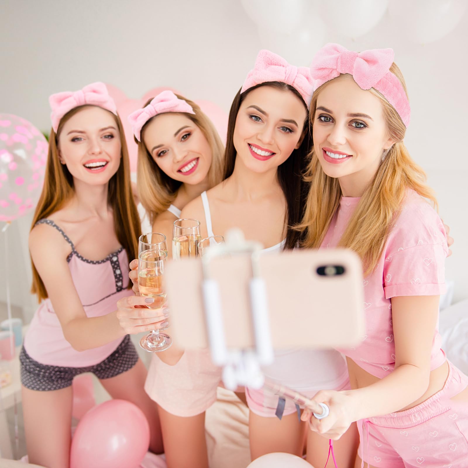 Whavel 9 Pack Pink Makeup Headbands For Facial Skincare, Soft Fluffy Headbands For Face Washing, Bachelorette Spa Party Favors (