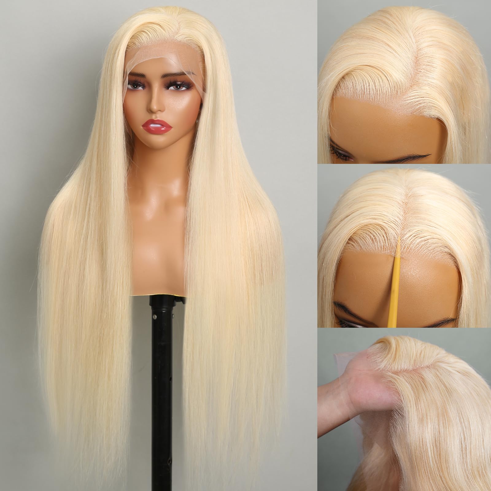 MEGALOOK Wear and Go Glueless Wigs Human Hair Pre Plucked Pre Cut 613 HD Lace Frontal Wig 13x4 HD Lace Front Wigs 613 Straight L