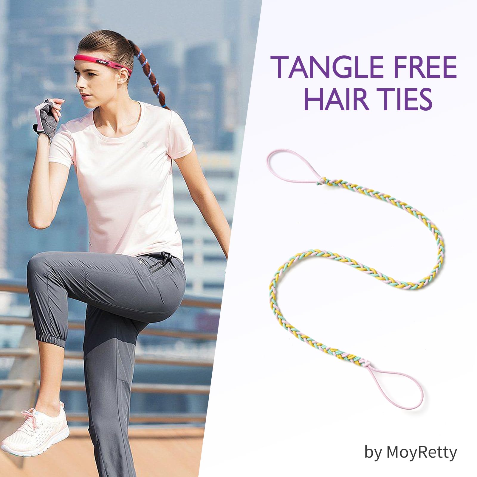 Moyretty 25'' Violet Spiral Hair Tie Sprots Ponytail Holders, Elastic Braided Hair Ties No Damage For Women 1Pc