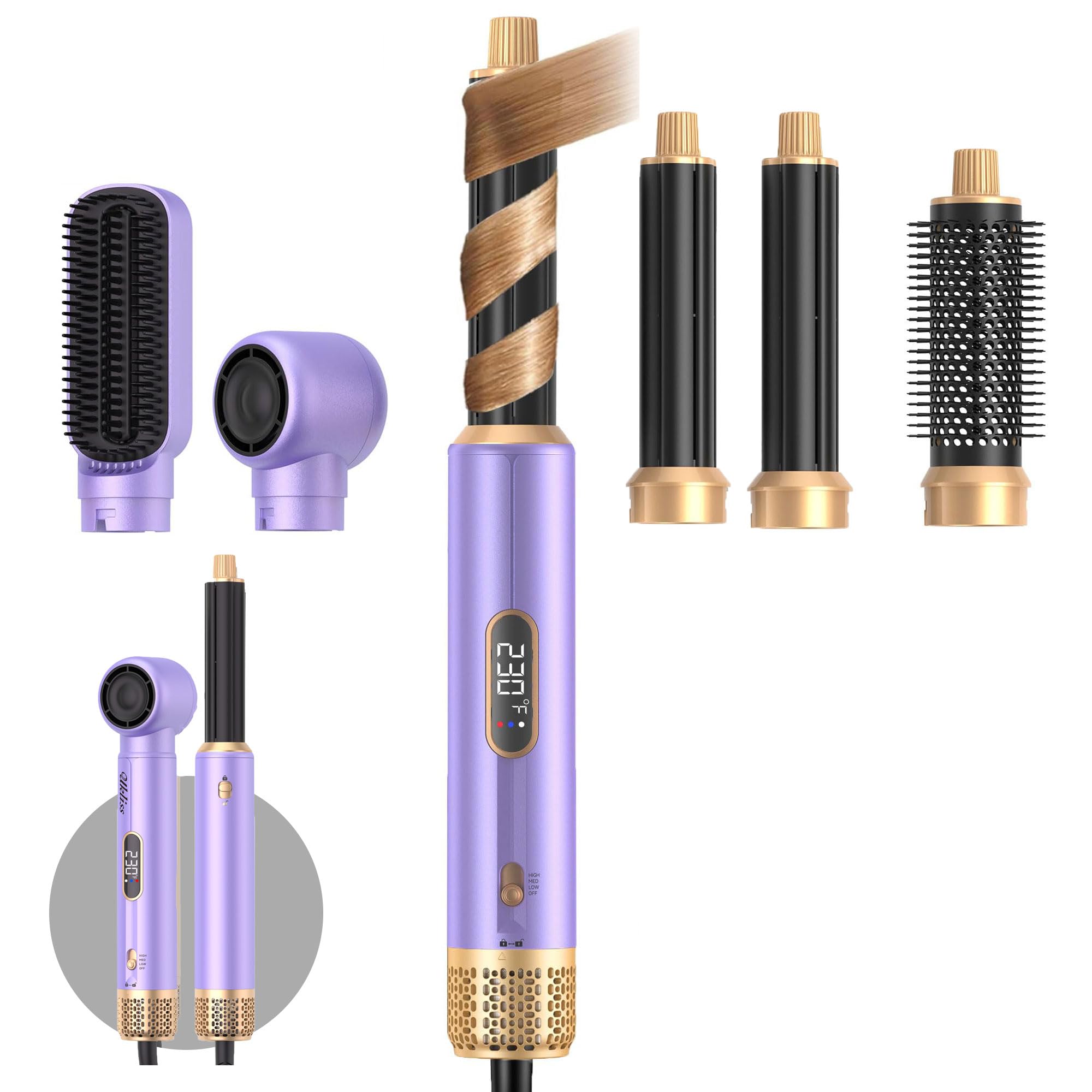 UKLISS 5 in 1 Blow Dryer Brush with LCD Display, Hair Dryer Brush Air Curler Air Curling Wrap Styler, Hot Air Brush Curling Iron