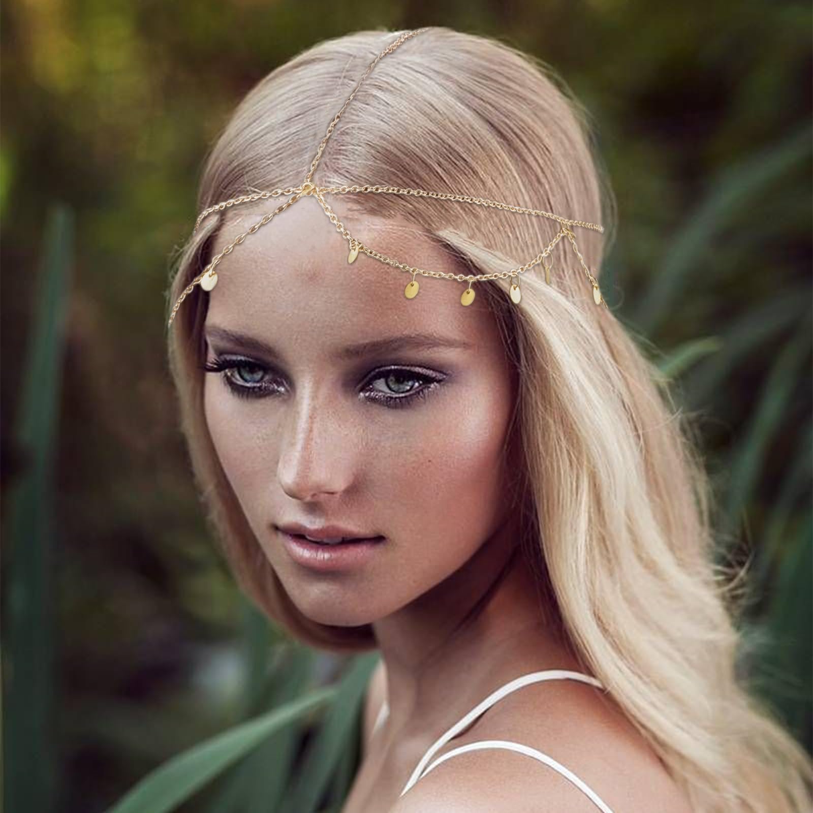 COCIDE Gold Sequins Head Chain for Women Bohemian Head Jewelry for Girls Boho Golden Headpiece Hair Accessories for Festival Par