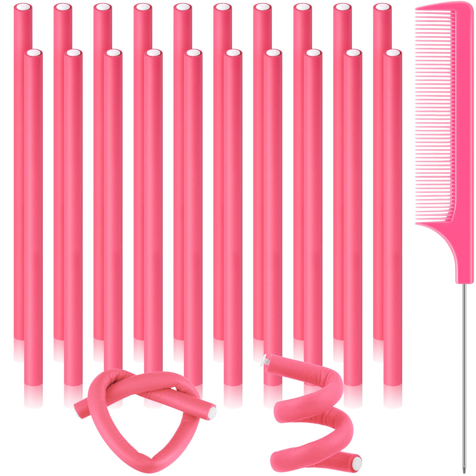 20 Pieces Flexible Curling Rods Twist Foam Hair Rollers Soft Foam No Heat Hair Rods Rollers Curlers and Steel Pintail Comb Rat T
