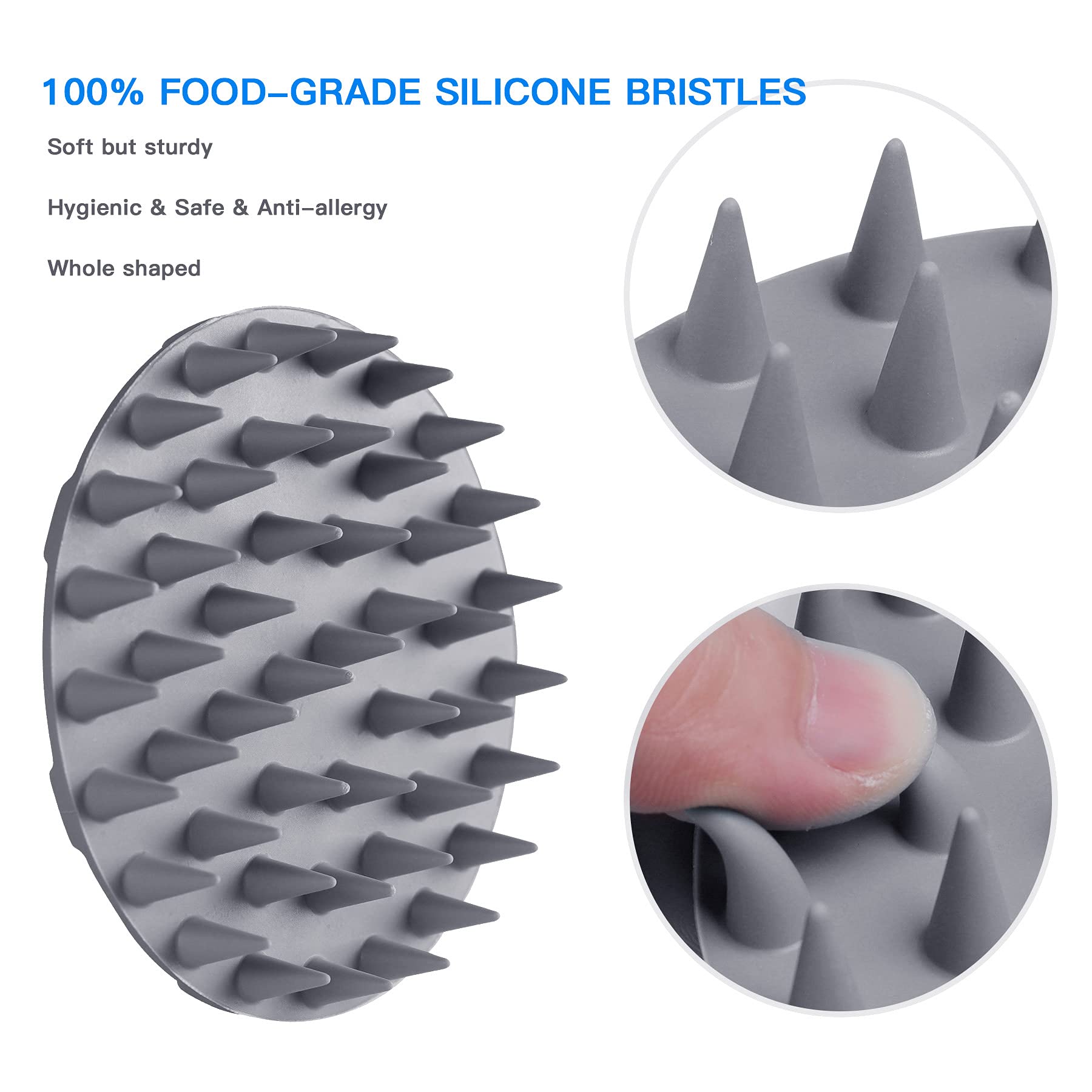 Innerneed One-Piece Scalp Massager Shampoo Brush, Wet & Dry Scalp Care Head Scrubber Hair Washing, Soft Silicone Bristles, For H