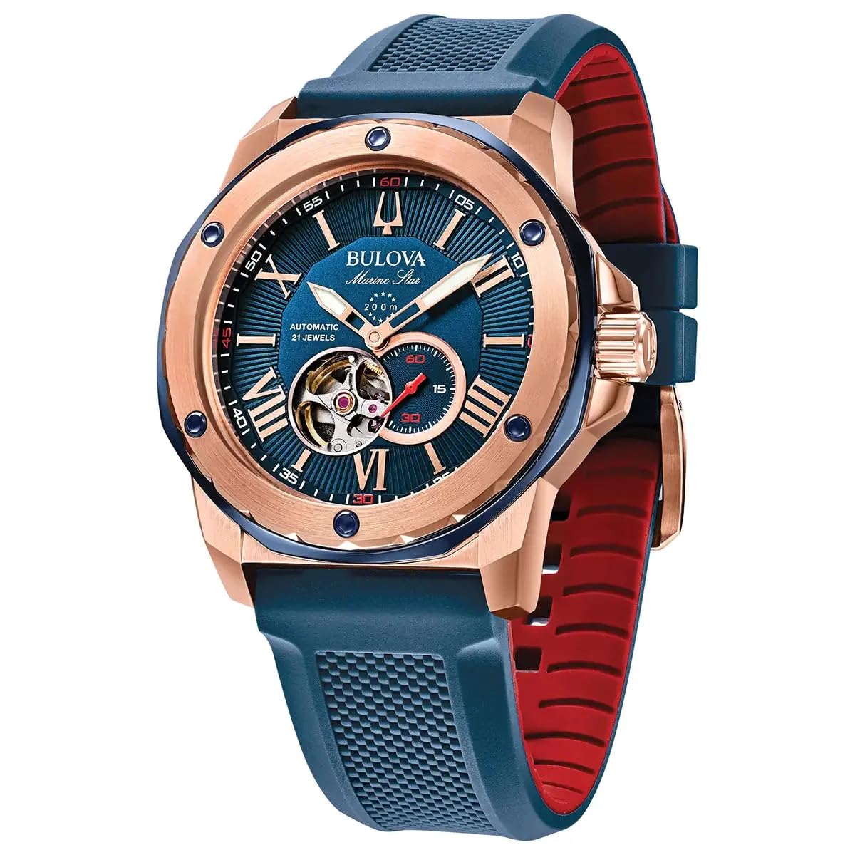 Bulova Mens Analogue Automatic Watch With Silicone Strap 98A227, Blue, Strap