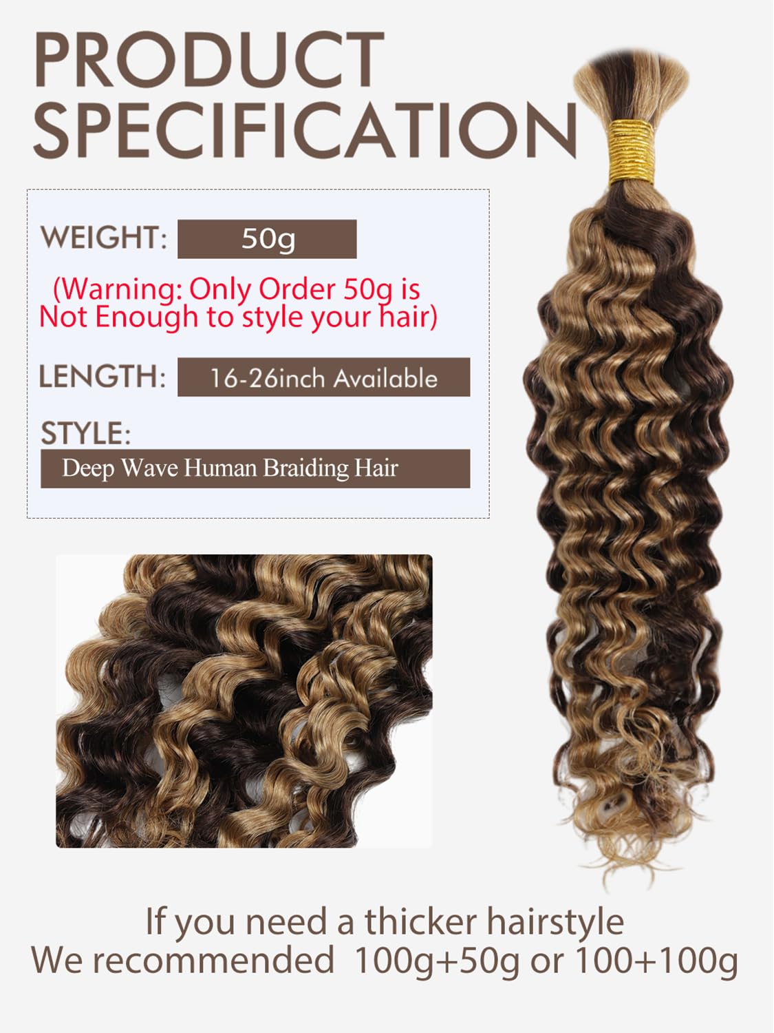 Human Braiding Hair Deep Wave Honey Blonde Braiding Hair Highlight Water Wave Bulk Human Hair 100% 12A Brazilian Brown Bariding
