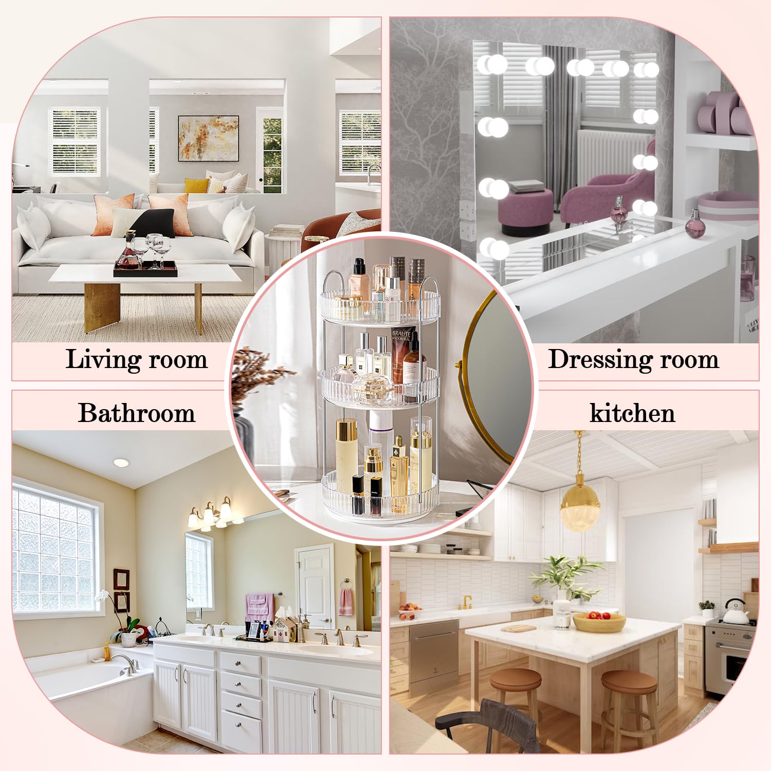 Aluyuyo 360 Rotating Makeup Organizer For Vanity, Spinning Cosmetics Organizer Holder Rack, Large Capacity Bathroom Organizer Co