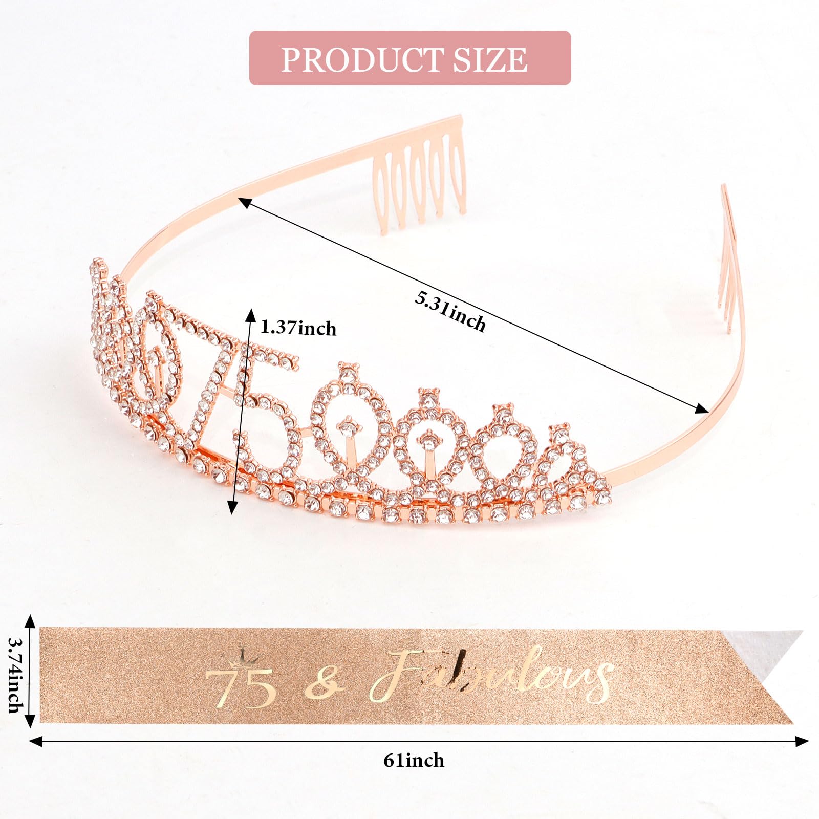 Cieher 75Th Birthday Gift Set - Crown, Sash, Pearl Pin, Decorations And Party Supplies For Women'S Fabulous 75Th Celebration
