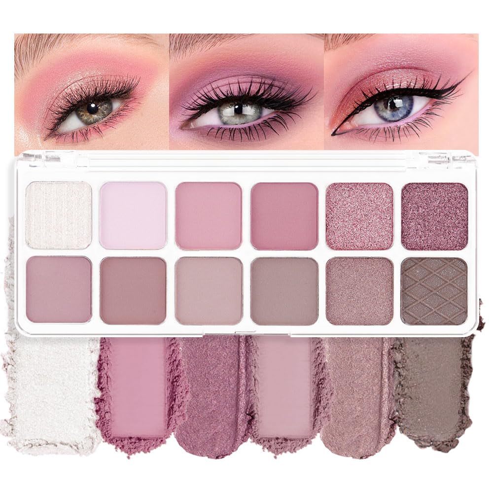 AMY'S DIARY 12-Color Rose Purple Pink Eyeshadow Palette for Versatile Day-to-Night Looks - Blendable, Long-Lasting, and Highly P