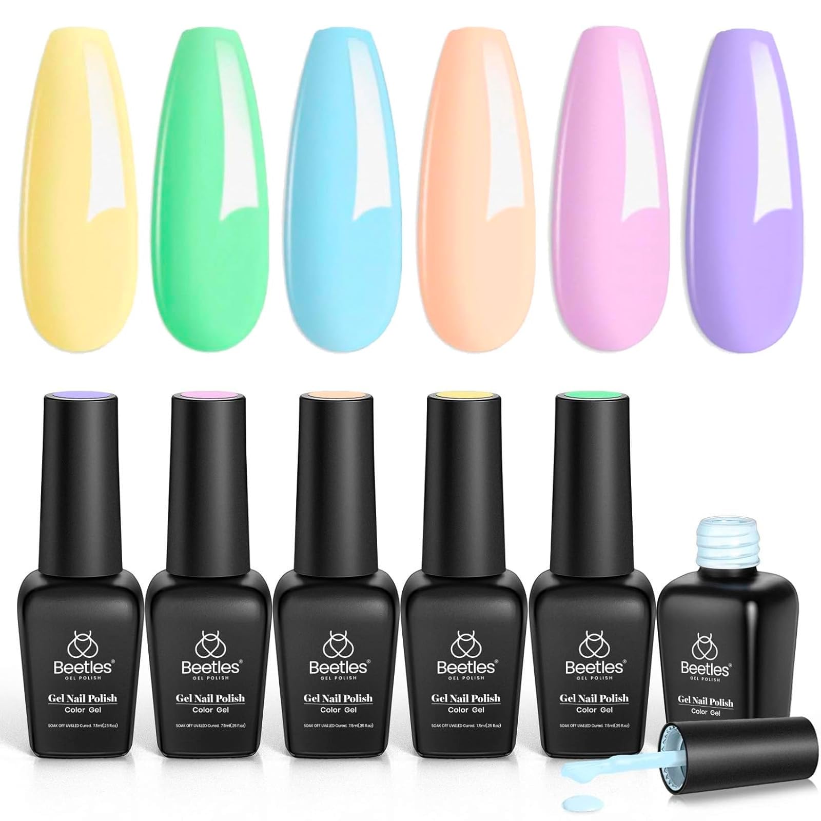 Beetles Pastel Gel Nail Polish, 6 Colors Macaron Pink Blue Green Yellow Purple Gel Polish Soft Spring Gel Polish Soak Off Uv Gel