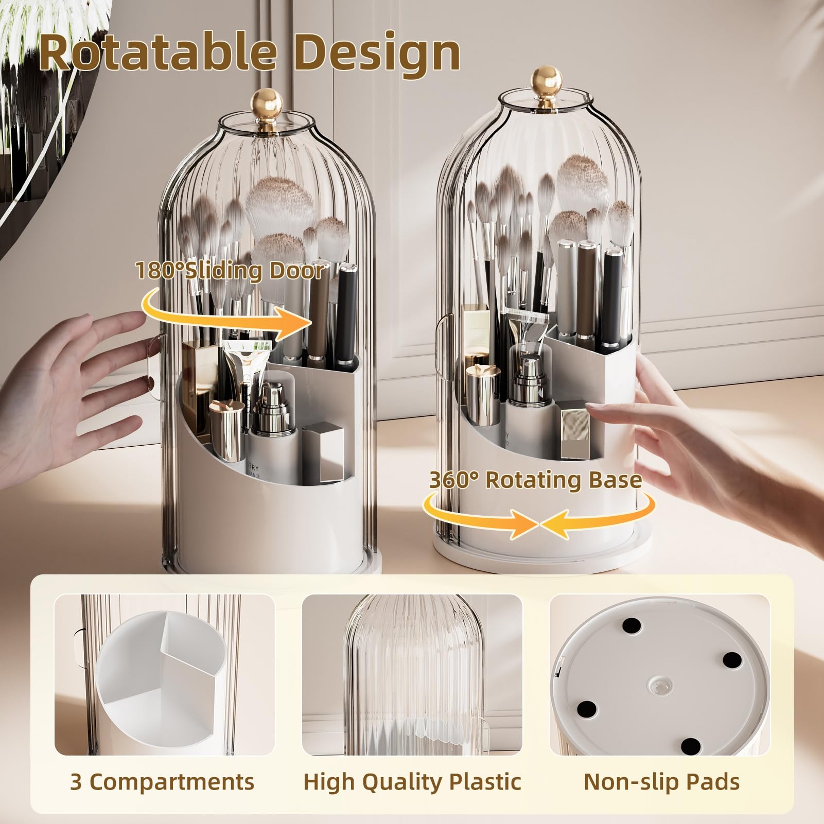Makeup Organizers Countertop, Makeup organization for Vanity, Cosmetic Storage with Lid and Drawers, Skincare Display Cases with