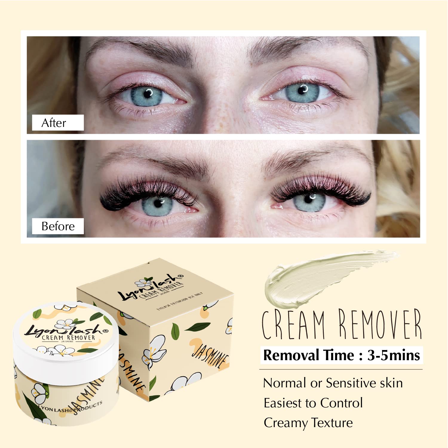 Lyonlash Pro Gentle Cream Remover 15G 0.51Fl. Oz | Removes Eyelash Extension Glue Effectively| Low Irritation For Sensitive Skin
