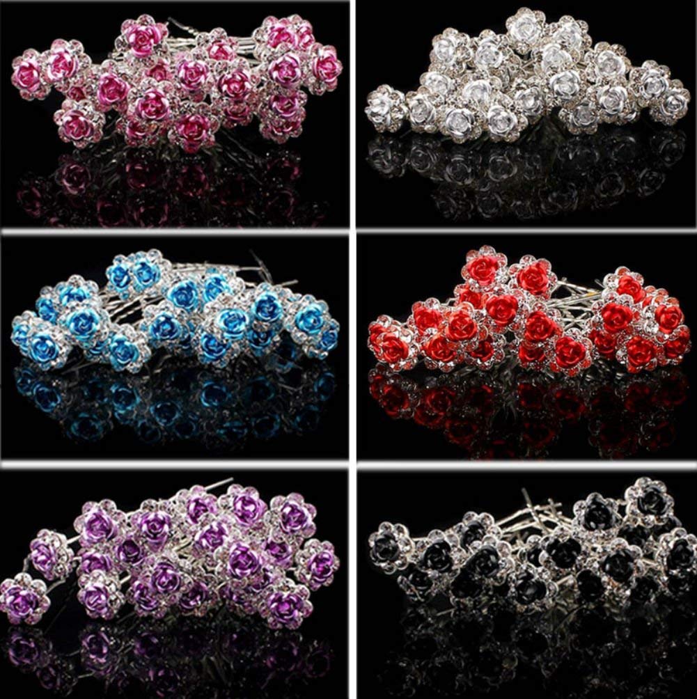 AKOAK 20 Pcs/Lot Women Wedding Bridal Clear Crystal Rhinestone Rose Flower Hair Pin Clips Hair Accessories Jewelry Barrettes Hea