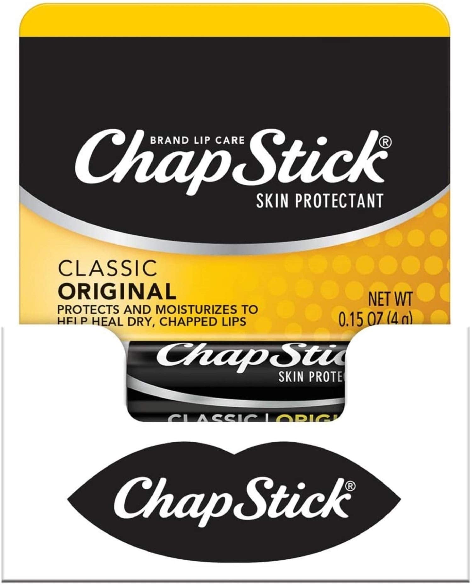 ChapStick Classic (1 Box of 12 Sticks, 12 Total Sticks, Original Flavor) Skin Protectant Flavored Lip Balm Tube, 0.15 Ounce Each