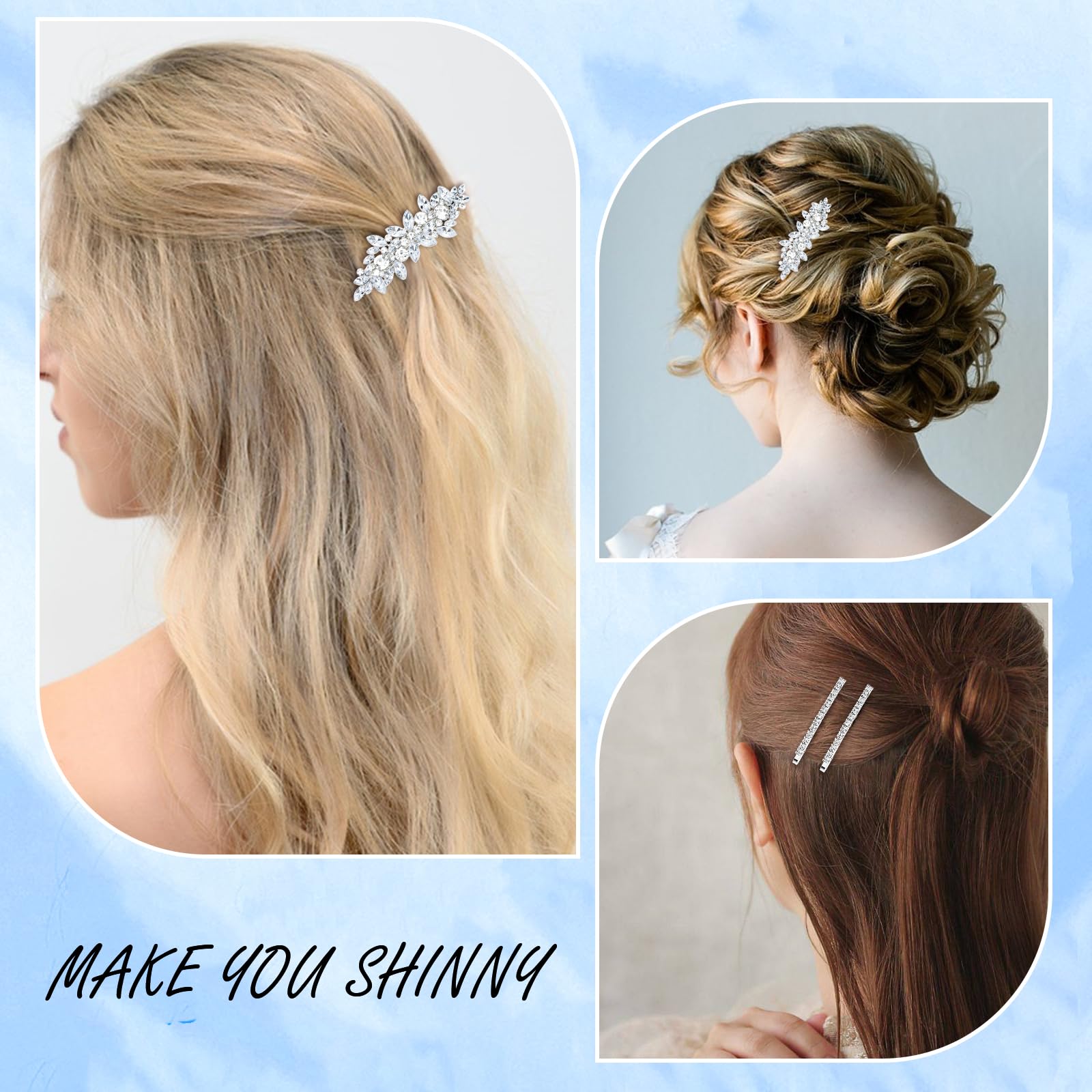 Whavel 4Pcs Silver Hair Clips Rhinestone Hair Clips Bride Rhinestone Barrettes Fancy Hair Clips Wedding Prom Formal Hair Accesso