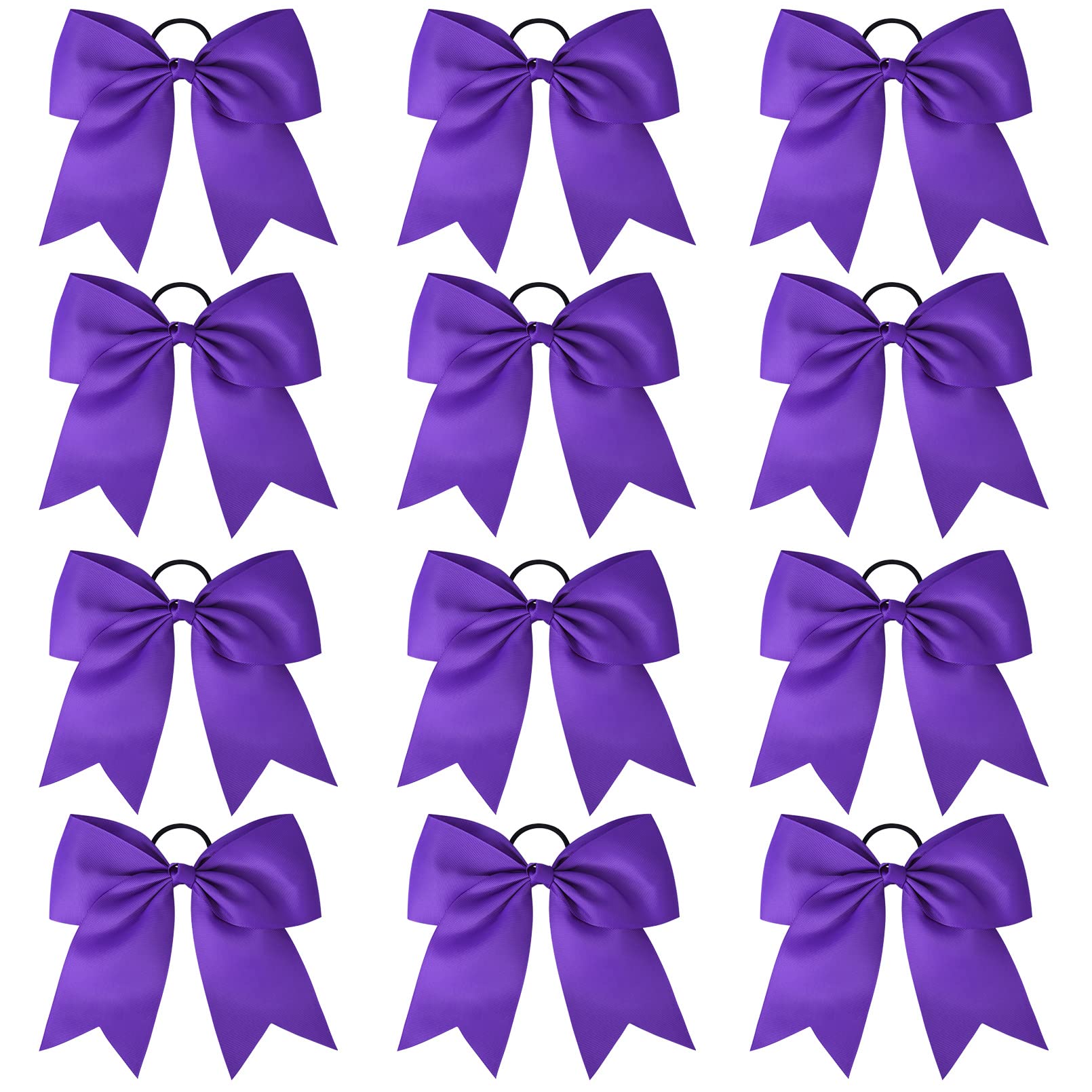 12 Pcs 8'' Large Cheer Bows Purple Girl Hair Bows Cheerleading Softball Team Bow Hair Accessories For Cheerleaders Football Comp