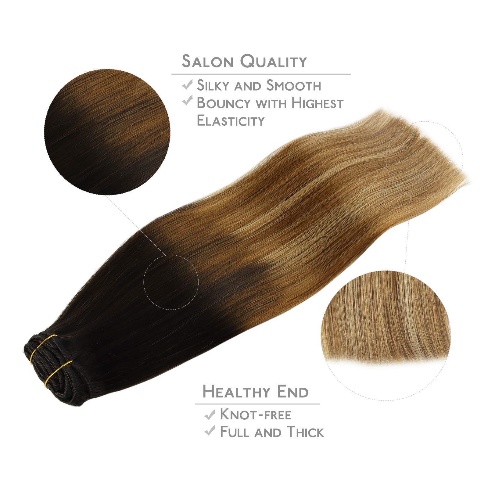 Wennalife Clip In Human Hair Extensions, 16 Inch 120G 7Pcs Dark Brown To Chestnut Brown And Dirty Blonde Highlighted Clip In Hum