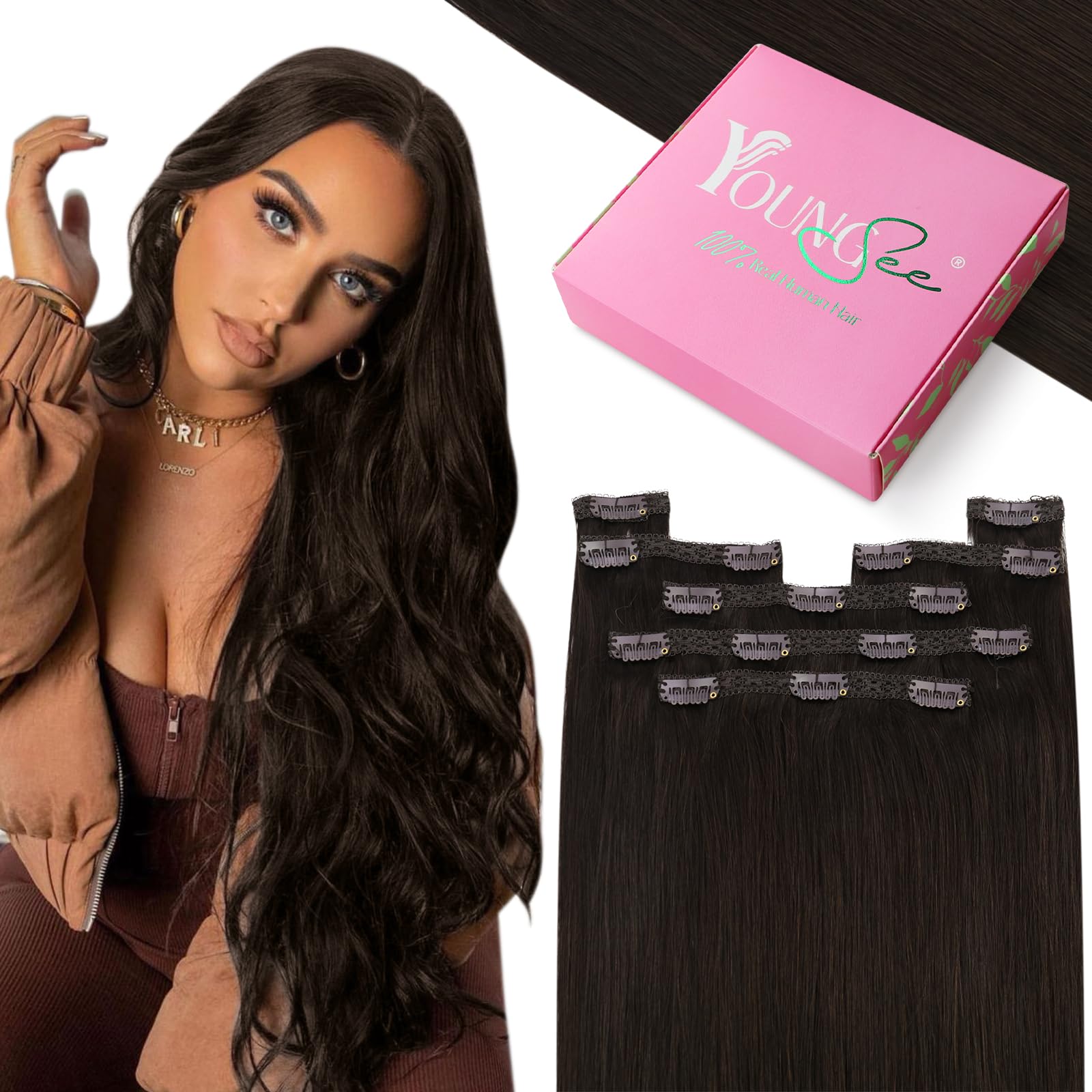 YoungSee 150G Clip in Hair Extensions Dark Brown Hair Extensions Clip ins Brown Clip in Hair Extensions Human Hair Clip in Real 