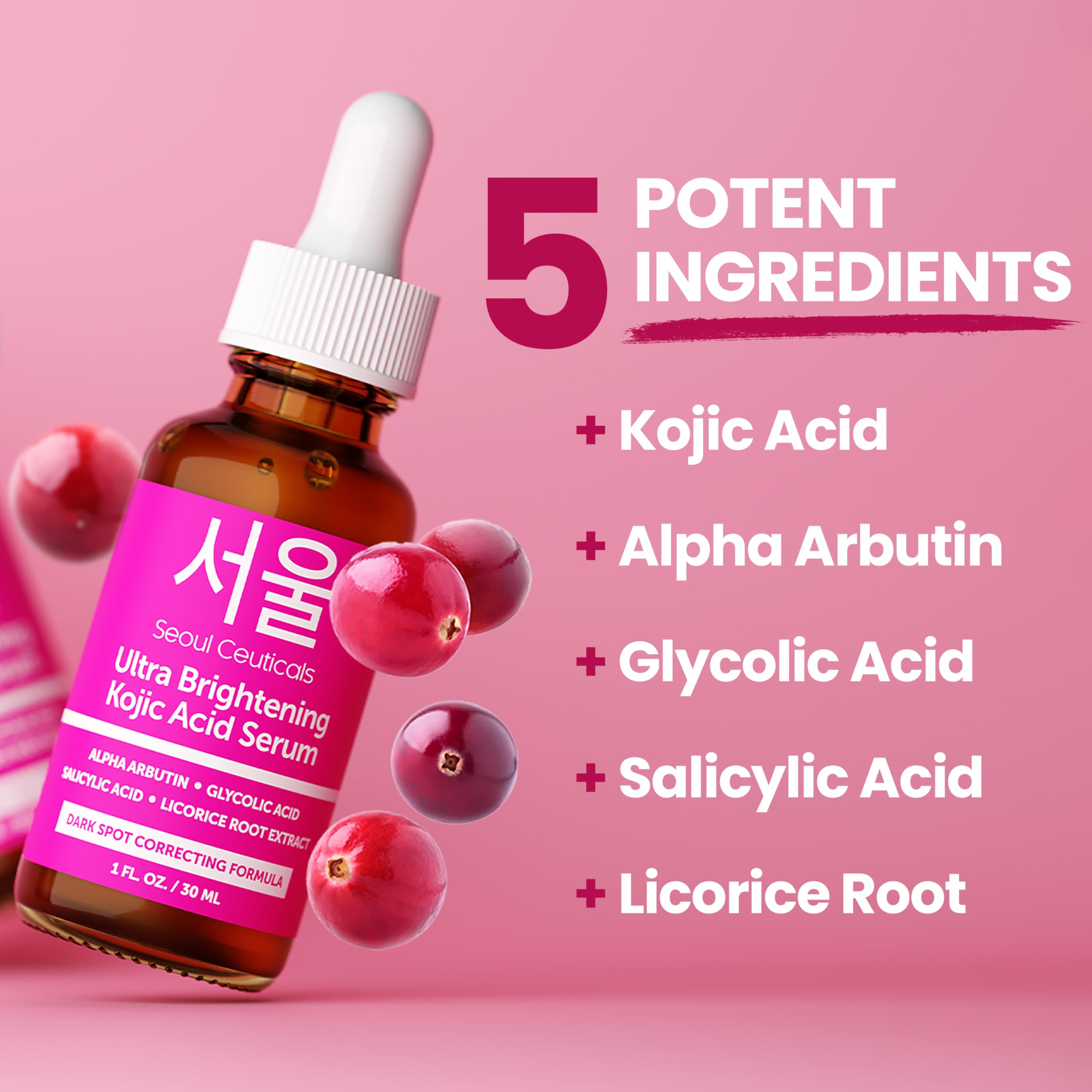 SeoulCeuticals Kojic Acid Serum - Dark Spot Remover with Alpha Arbutin & Glycolic Acid, 1 Fl Oz