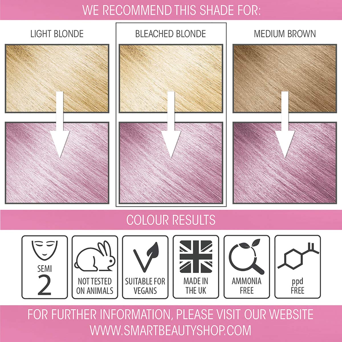 Smart Beauty Pink Hair Dye Semi-Permanent, Pastel Pink Hair Dye Perfect For Light Blonde, With Non-Drip Pre Mixed Formulation Wi