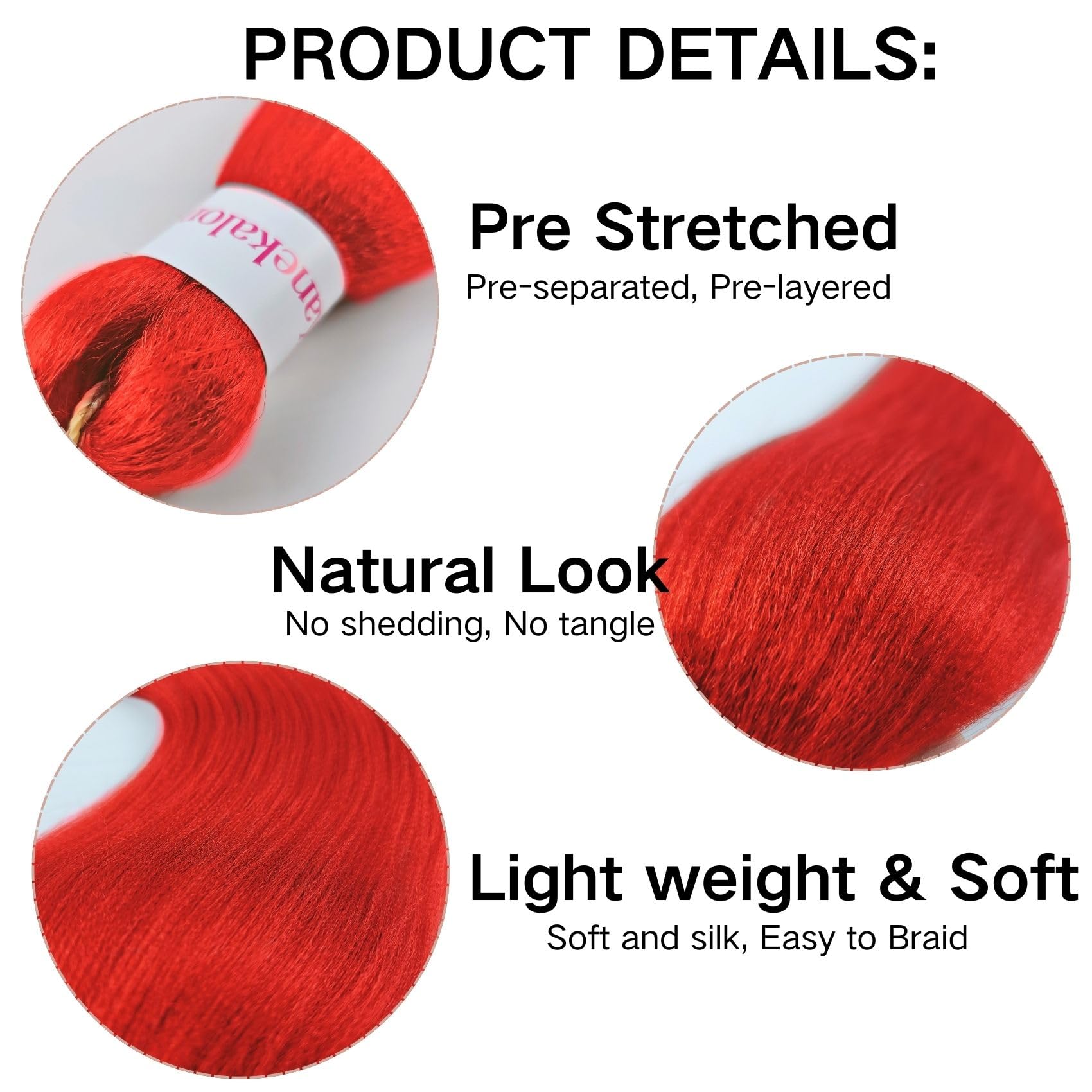 Gozill Red Kanekalon Braiding Hair Pre Stretched 26 Inch Hypoallergenic Synthetic Braiding Hair For Knotless Box Braids (26Inch,