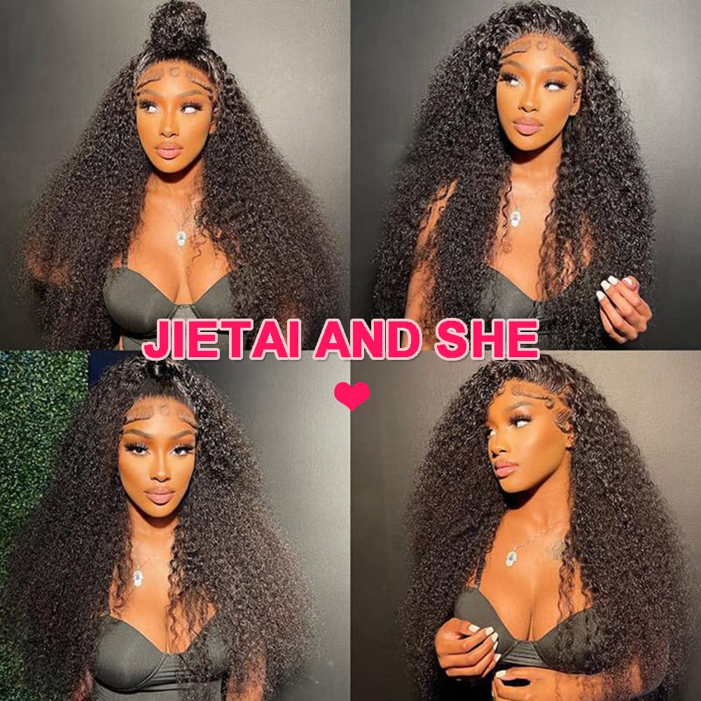 Jietai 13X4 Hd Lace Front Wigs Human Hair Pre Plucked With Baby Hair 180% Density Brazilian Curly Wave Human Hair Wigs For Black