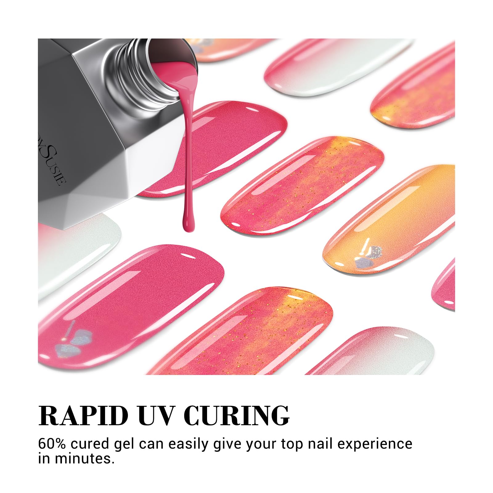 Melodysusie Semi Cured Gel Nail Strips (Pink Sunset)- Works With Nail Lamp, Salon-Quality, Long Lasting, Easy To Apply & Remove