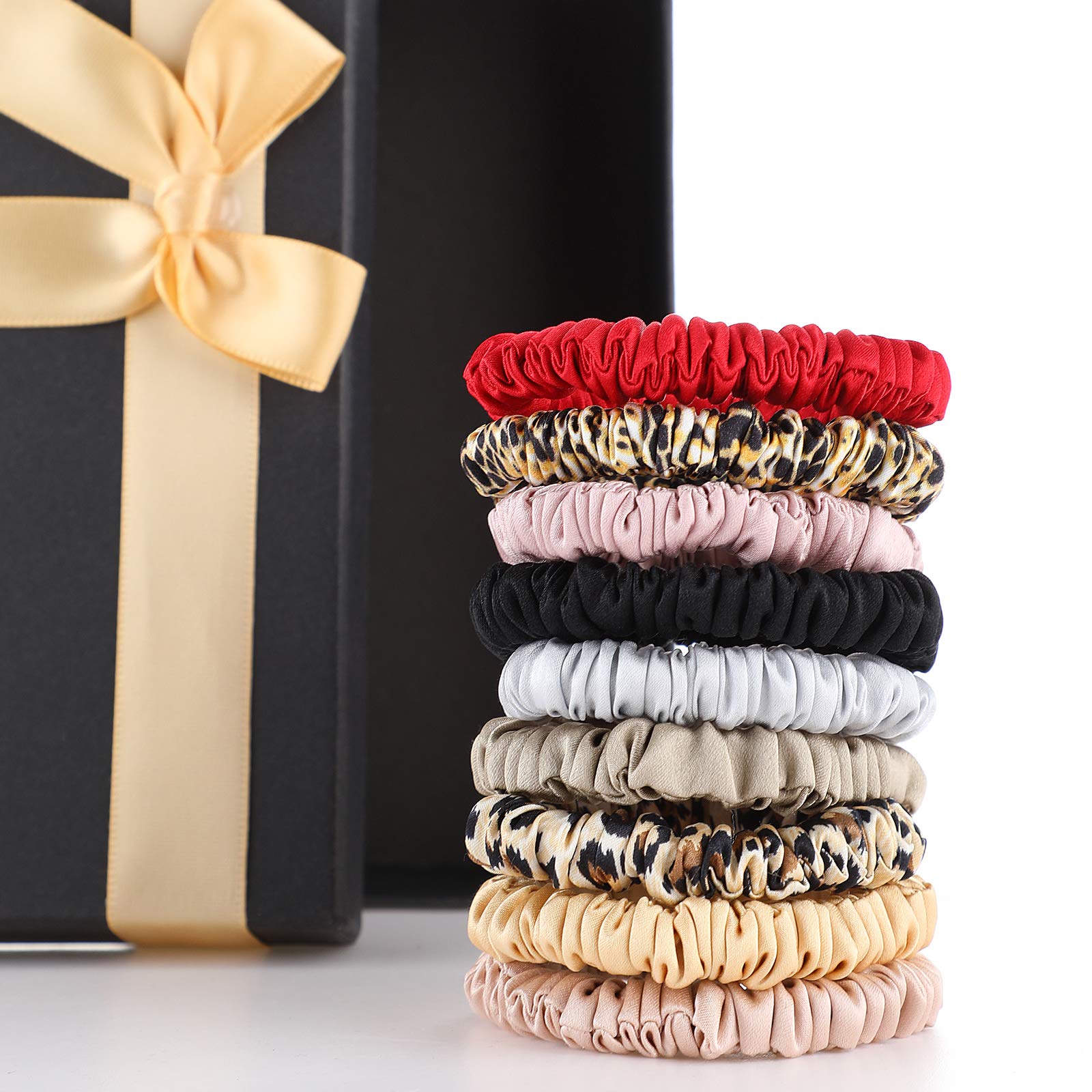 Chuangdi 9 Pieces Thanksgiving and Christmas Gifts Silk Scrunchies for Long Hair Silk Hair Ties Scrunchies for Women Girls Elast