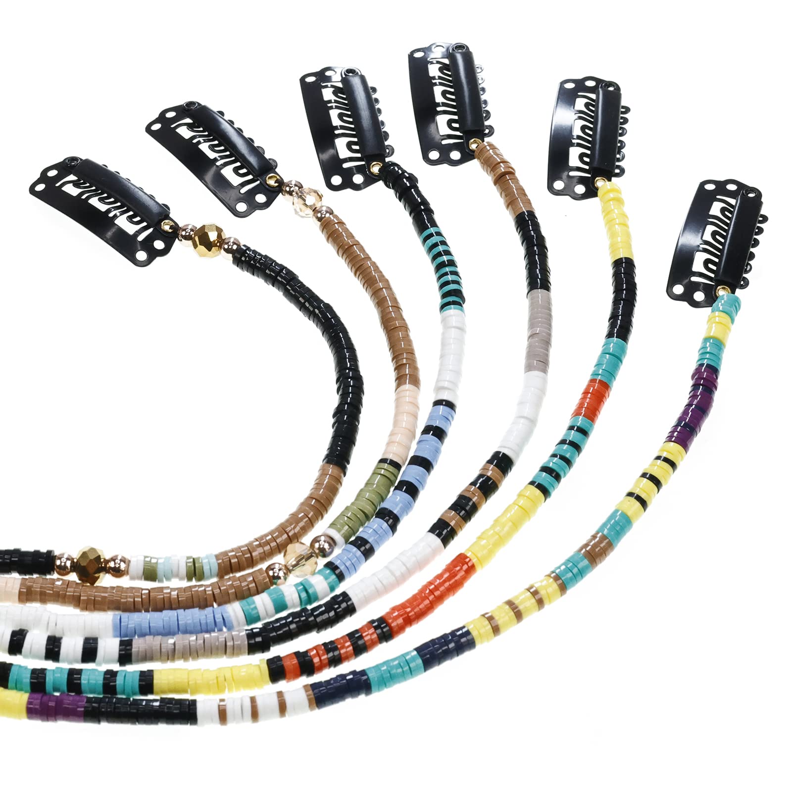minihope 21 Inch Bright Spacer Bead Hair Wrap Set with Tassels, Hair Clips, and Retro Charm - 6 Styles for Women and Girls.