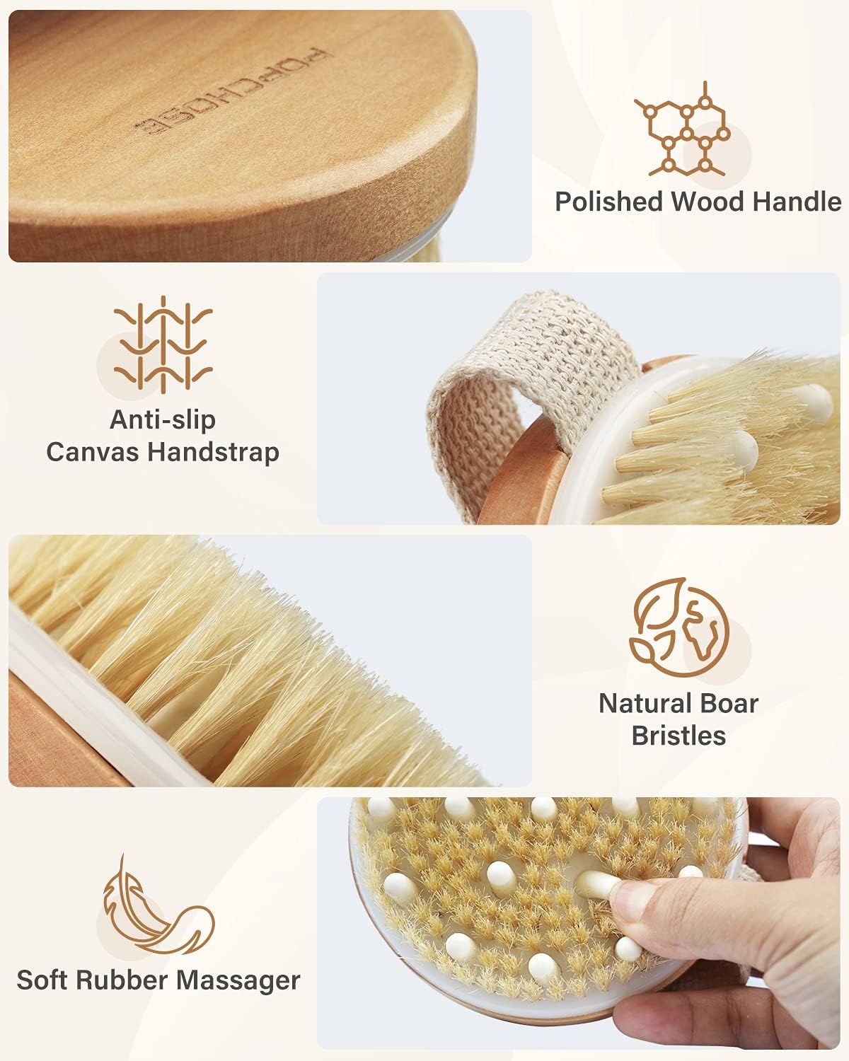 Dry Brushing Body Brush, Popchose Exfoliating Body Brush For Beautiful Skin, Body Scrubber For Cellulite And Lymphatic Drainage,
