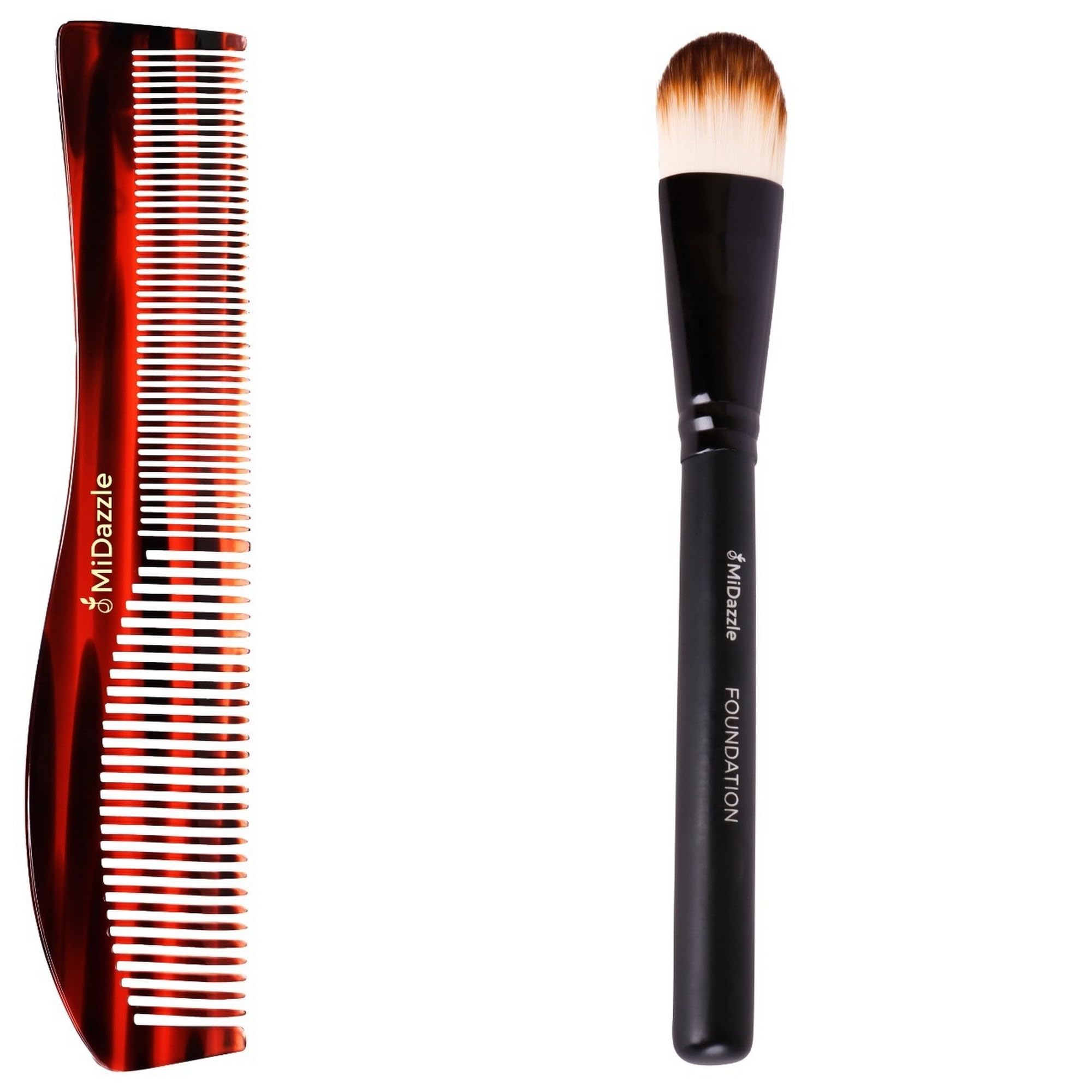 Midazzle Handcrafted Fish Style Comb With Foundation Makeup Brush, Set Of 2