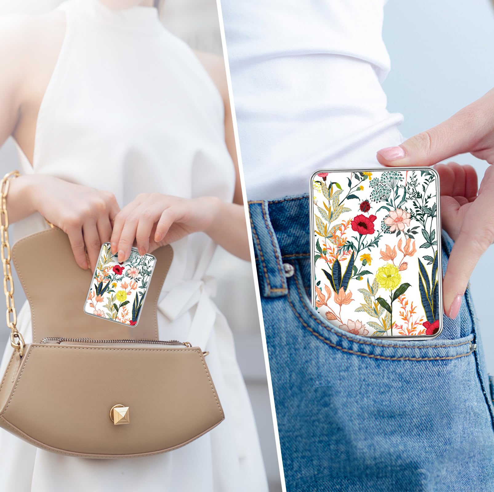 Dcdcee Pocket Mirror, Small Travel Mirror With Magnification, Portable Double-Sided Magnifying Cosmetic Mirror For Daily (White