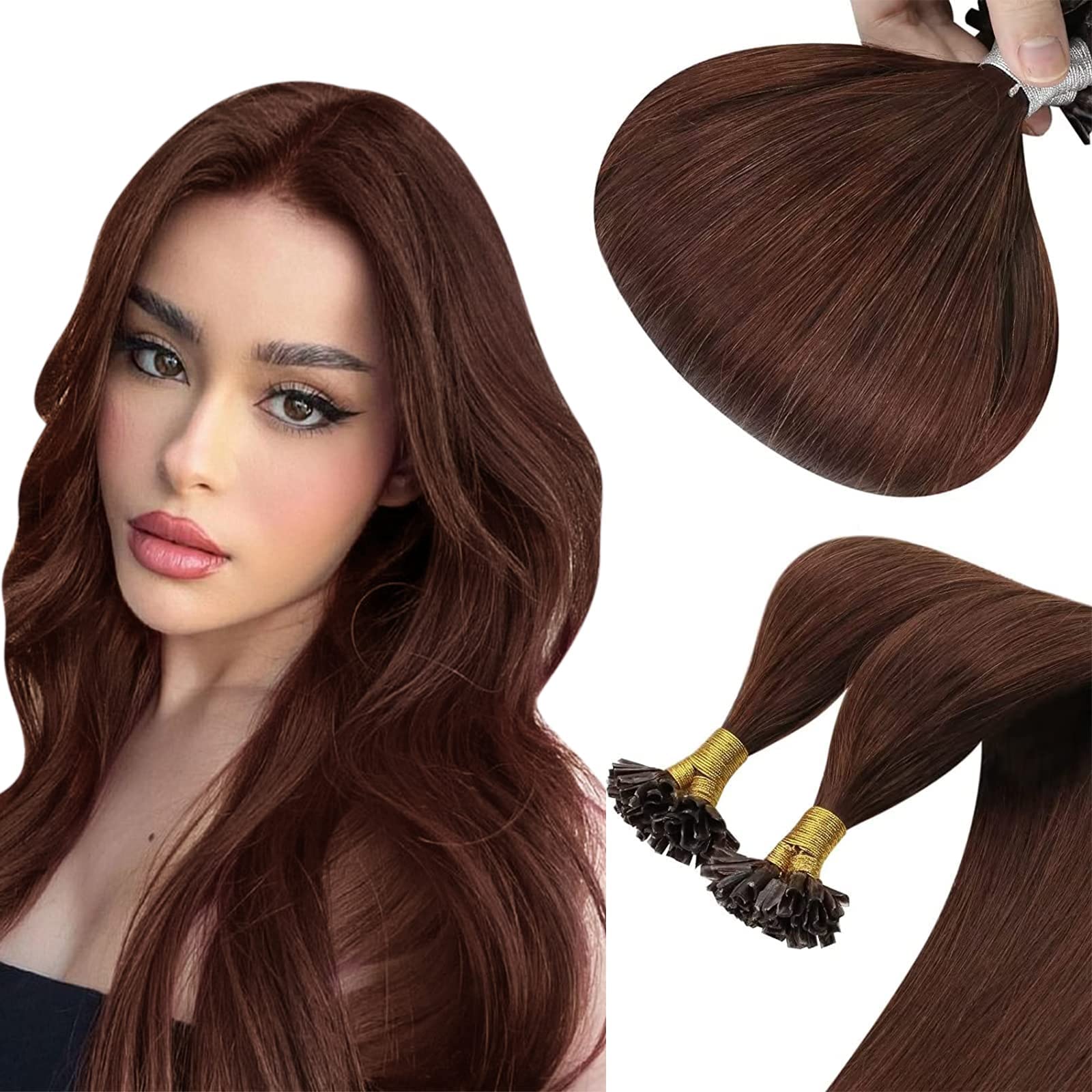[Short]Sunny Utip Hair Extensions Human Hair Auburn U Tip Hair Extensions Human Hair Dark Auburn Fusion Hair Extensions Human Ha