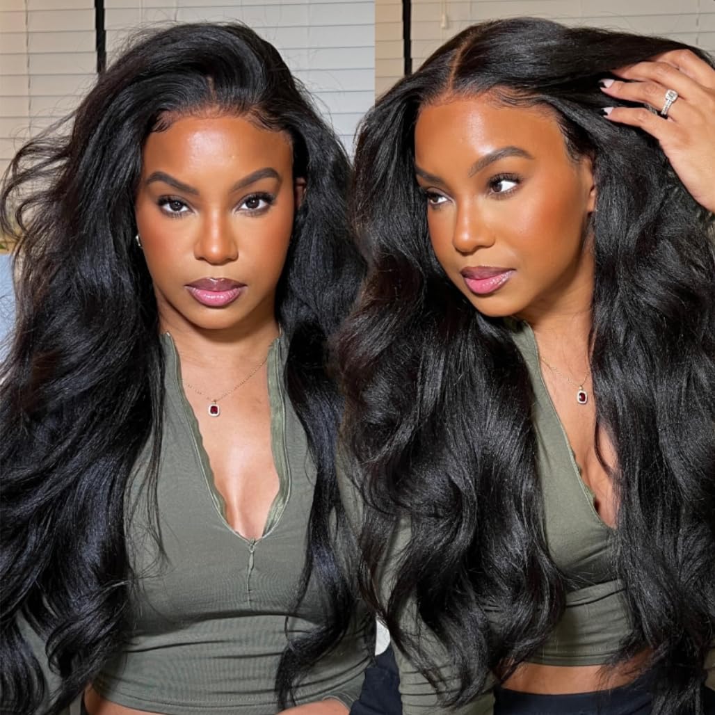 Nadula Bye Bye Knots Glueless Wig Yaki Straight Human Hair Pre Cut 7x5 Invisible Knots HD Lace Front Put on and Go Wigs Pre Pluc