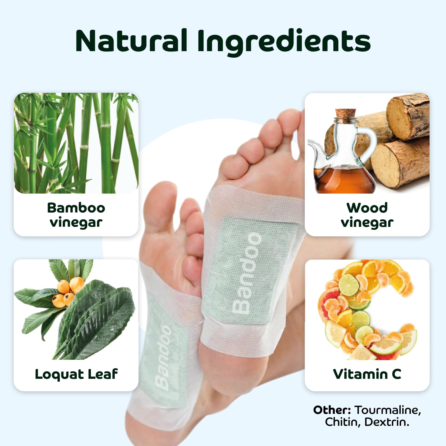 Bandoo Original Deep Cleansing Bamboo Foot Pads, 10-Pack, Green, Natural Moisturizing & Energizing for Men & Women