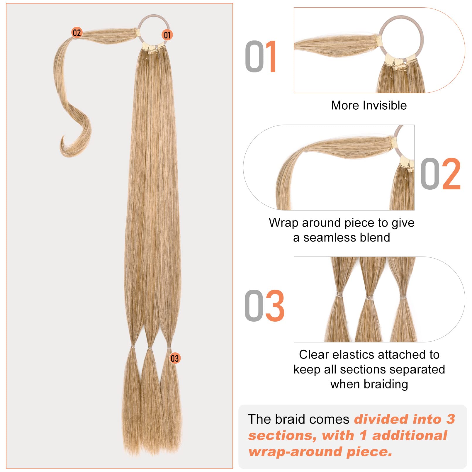 Seikea Upgraded Long Braid Ponytail Extension With Elastic Tie Straight Sleek Wrap Around Braid Hair Extensions Ponytail Golden