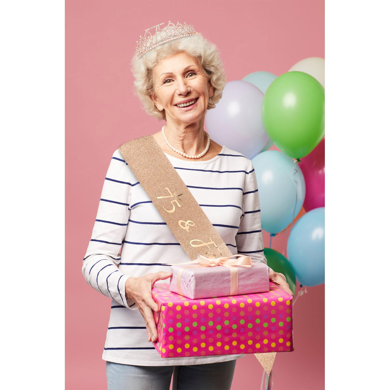 Cieher 75Th Birthday Gift Set - Crown, Sash, Pearl Pin, Decorations And Party Supplies For Women'S Fabulous 75Th Celebration