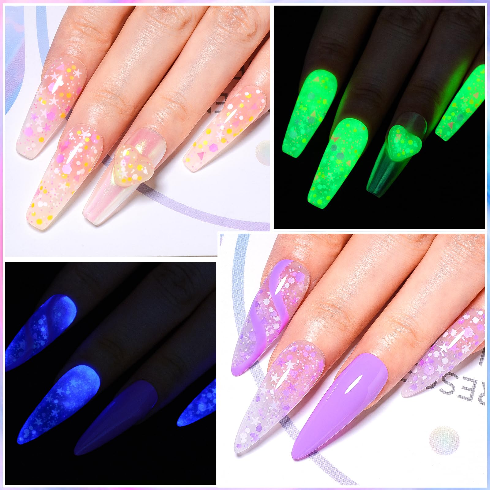 Meet Across Glow In The Dark Gel Nail Polish, Luminous Nail Gel Polish Set With Nail Brush, Glow Effect Gel Nail Polish Within D