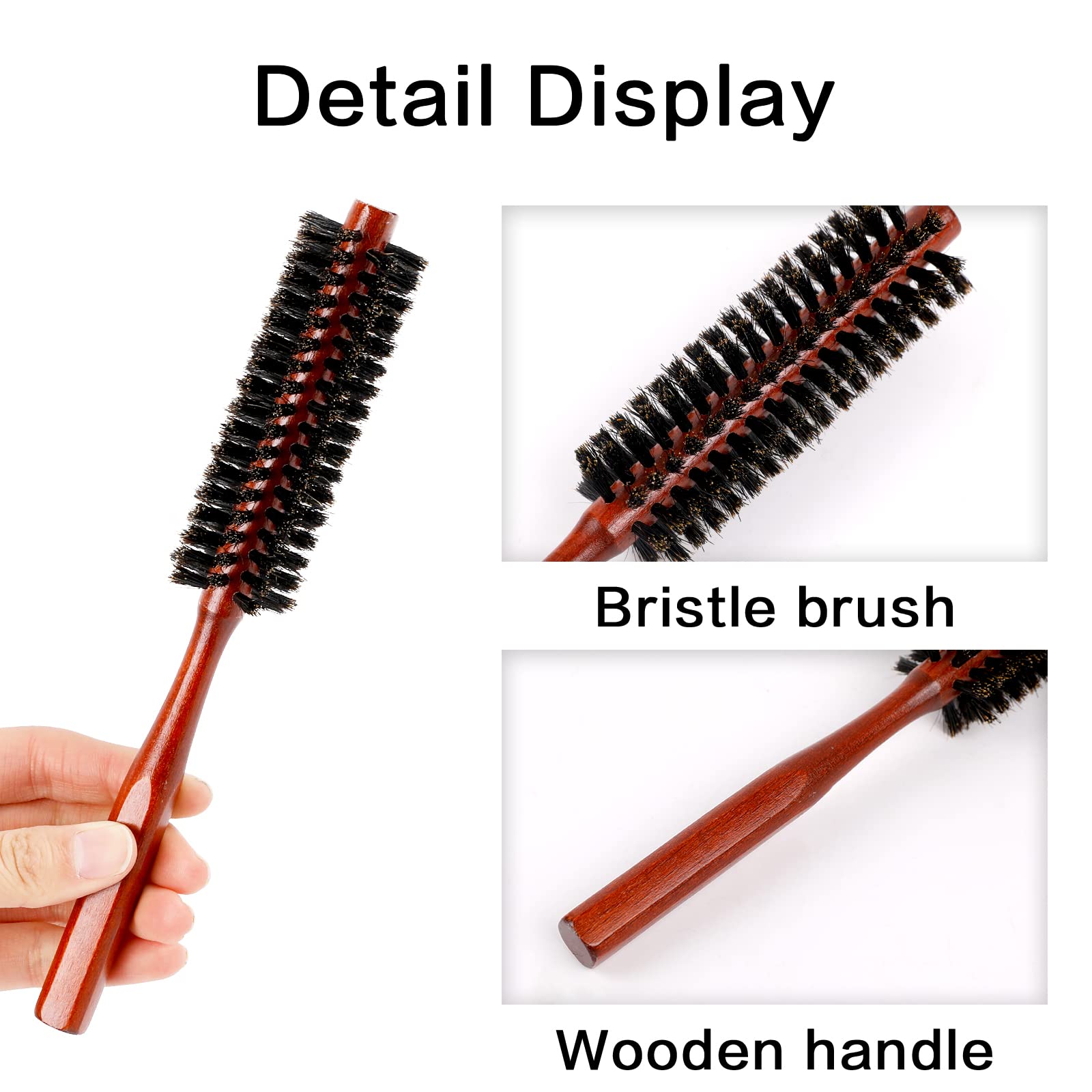 Small Boar Bristle Hair Brush, Portable Round Natural Bristle Travel Brush With Wood Handle For Thin Or Short Hair, Adding Volum