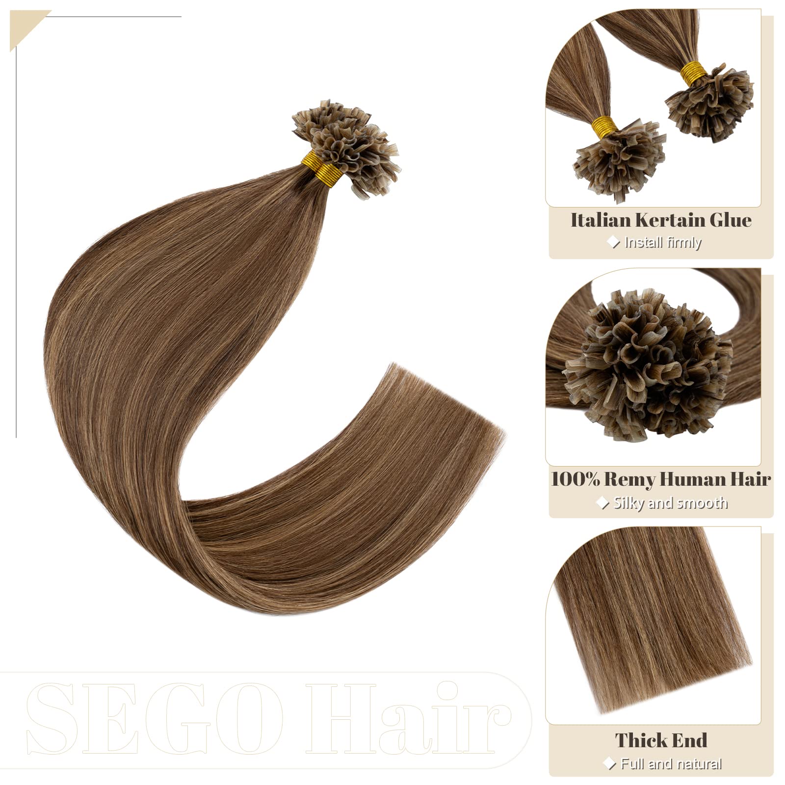 Sego Pre Bonded U Tip Hair Extensions Human Hair Keratin Fushion Nail Tip Remy Human Hair Extensions Highlight Silky Straight 10