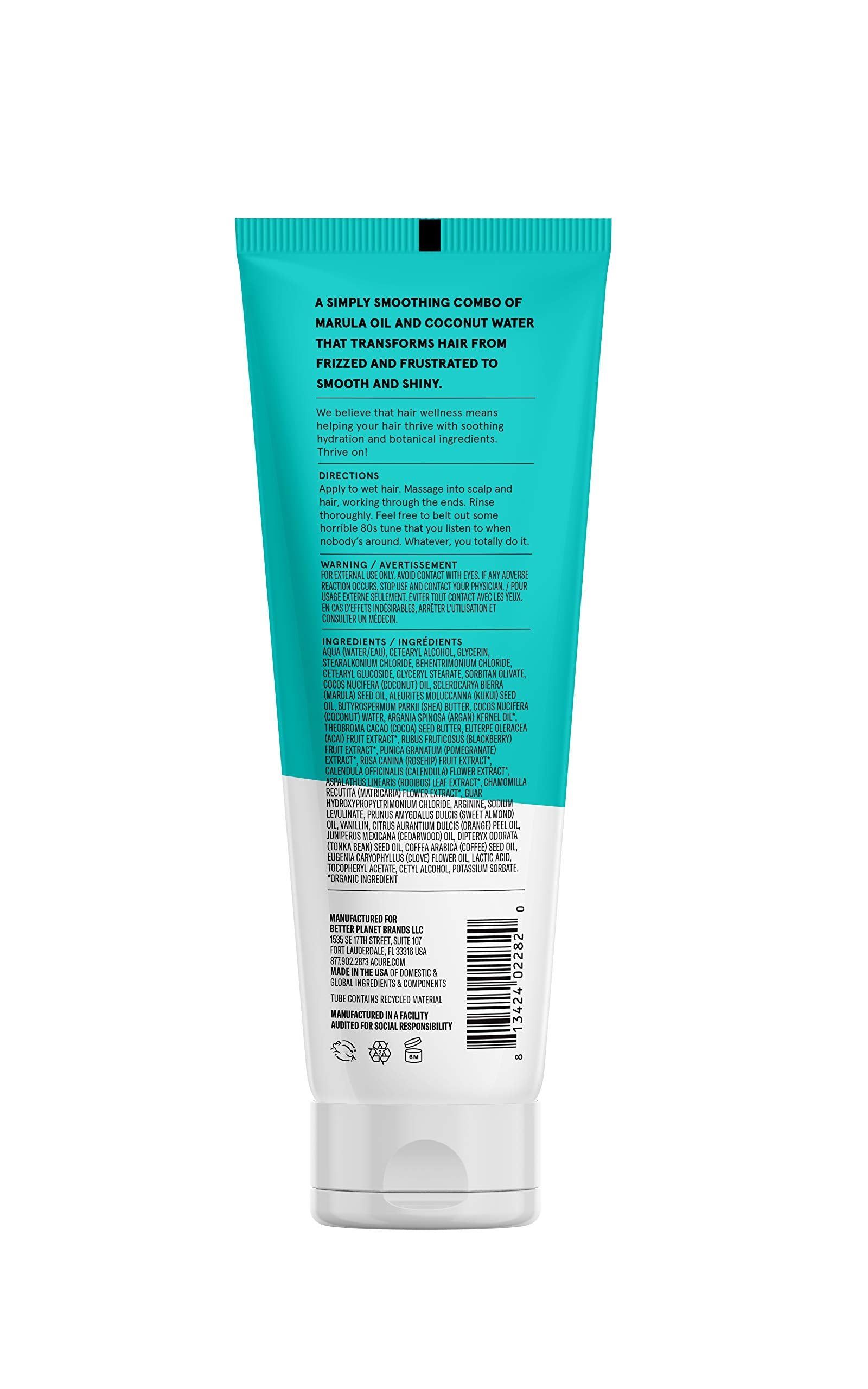 Acure Simply Smoothing Conditioner - & Marula Oil | 100% Vegan | Performance Driven Hair Care | Smooths & Reduces Frizz | White/